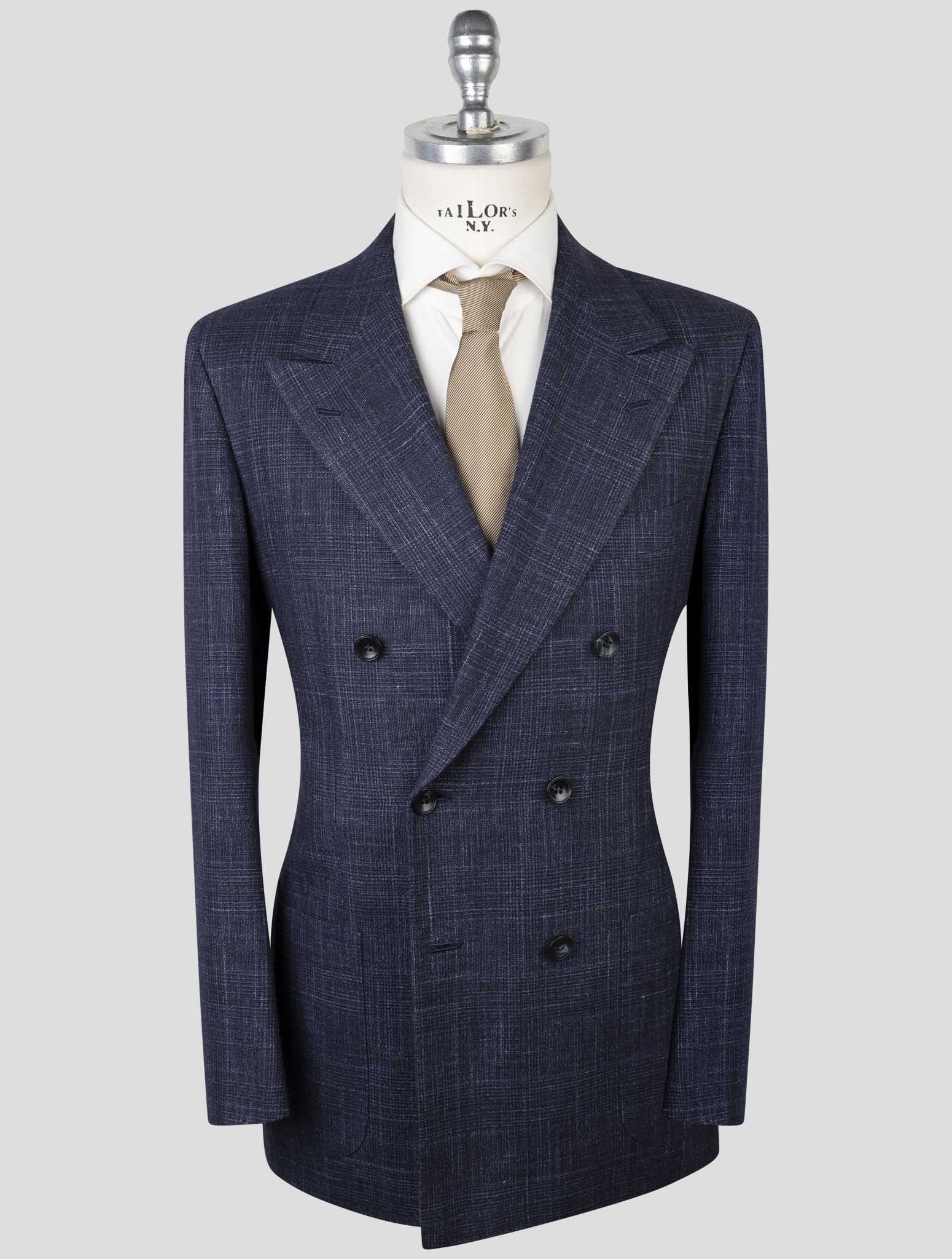 Kiton Blue Cashmere Virgin Wool Silk Linen Suit
