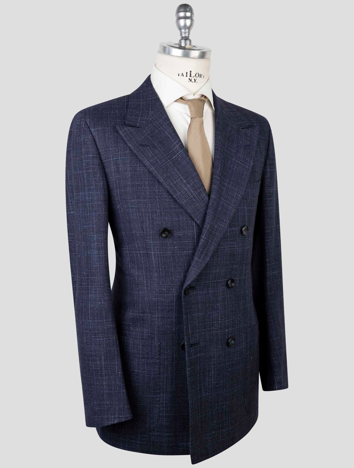 Kiton Blue Cashmere Virgin Wool Silk Linen Suit