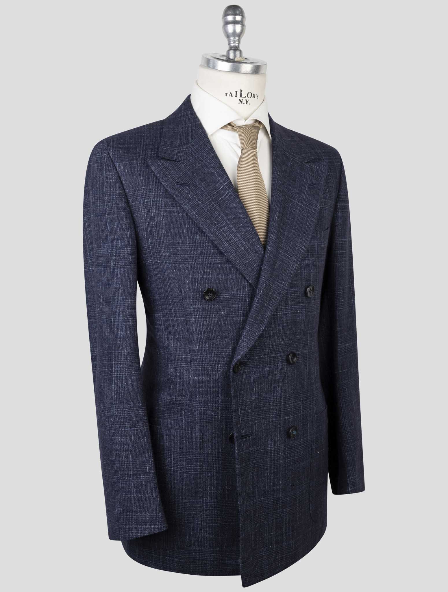 Kiton Blue Cashmere Virgin Wool Silk Linen Suit