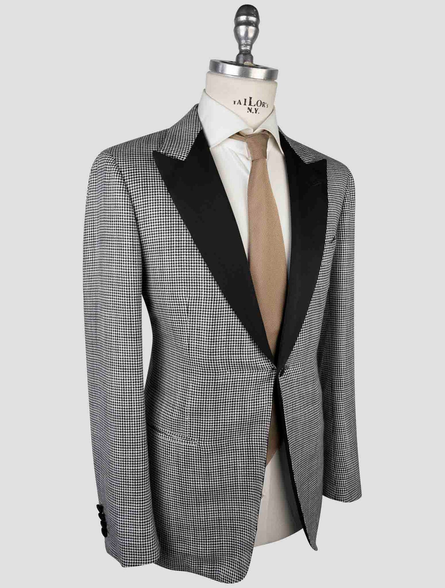 Kiton Black White Cashmere Virgin Wool Silk Linen Smoking Blazer