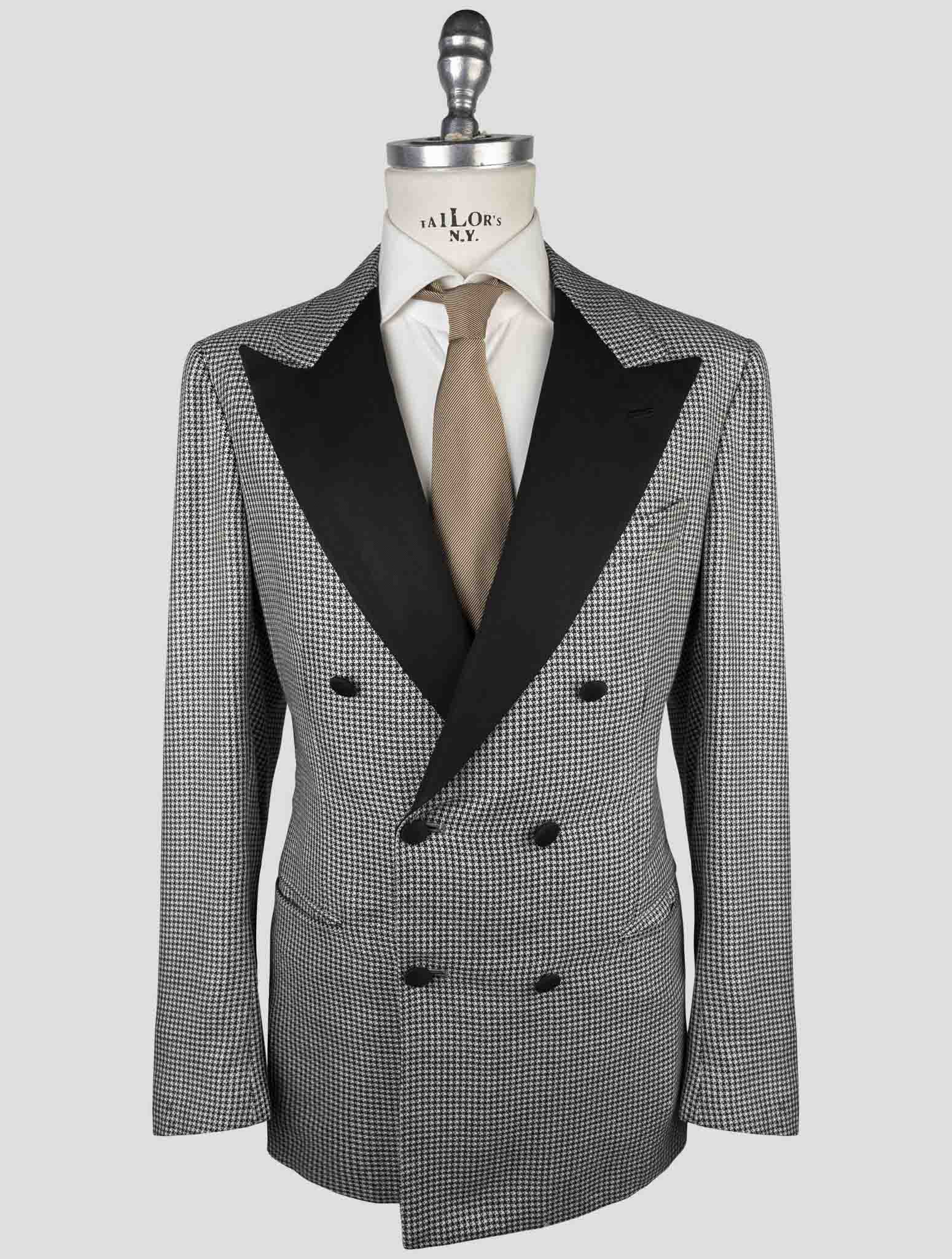Kiton Black White Cashmere Silk Linen Smoking Blazer