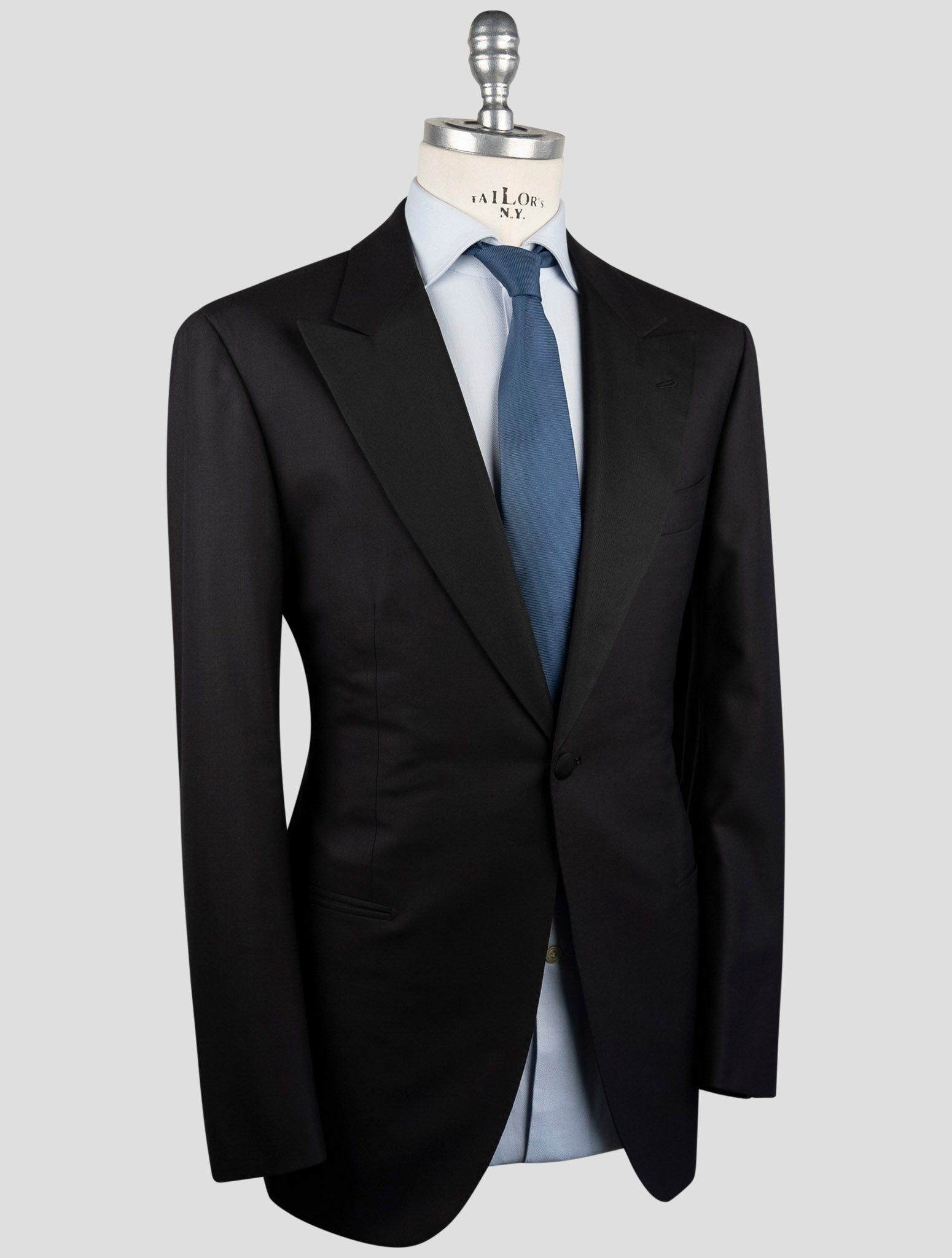 Kiton Black Wool 150's Diamante Blue Suit Smoking