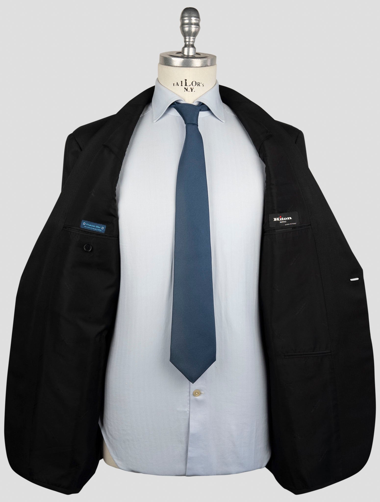 Kiton Black Wool 150's Diamante Blue Suit Smoking