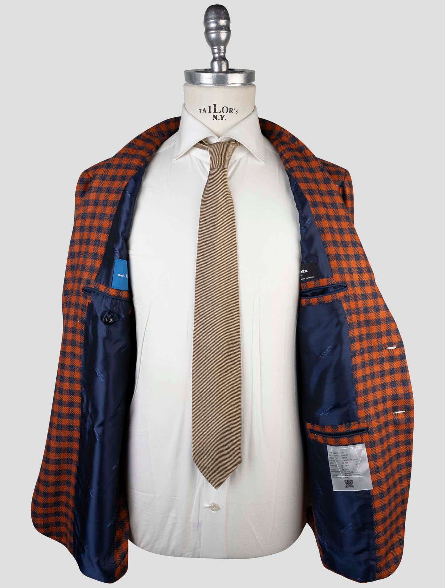 Kiton Orange Blue Cashmere Silk Linen Blazer