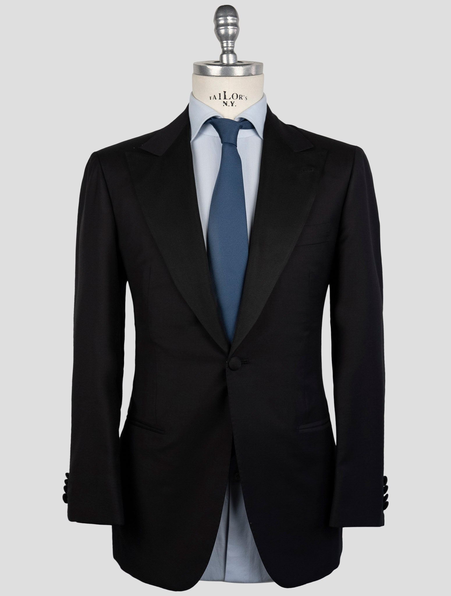 Kiton Black Wool 150's Diamante Blue Suit Smoking