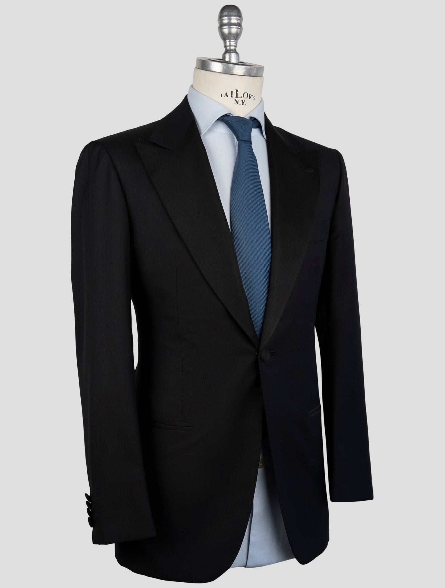 Kiton Black Wool 150's Diamante Blue Suit Smoking