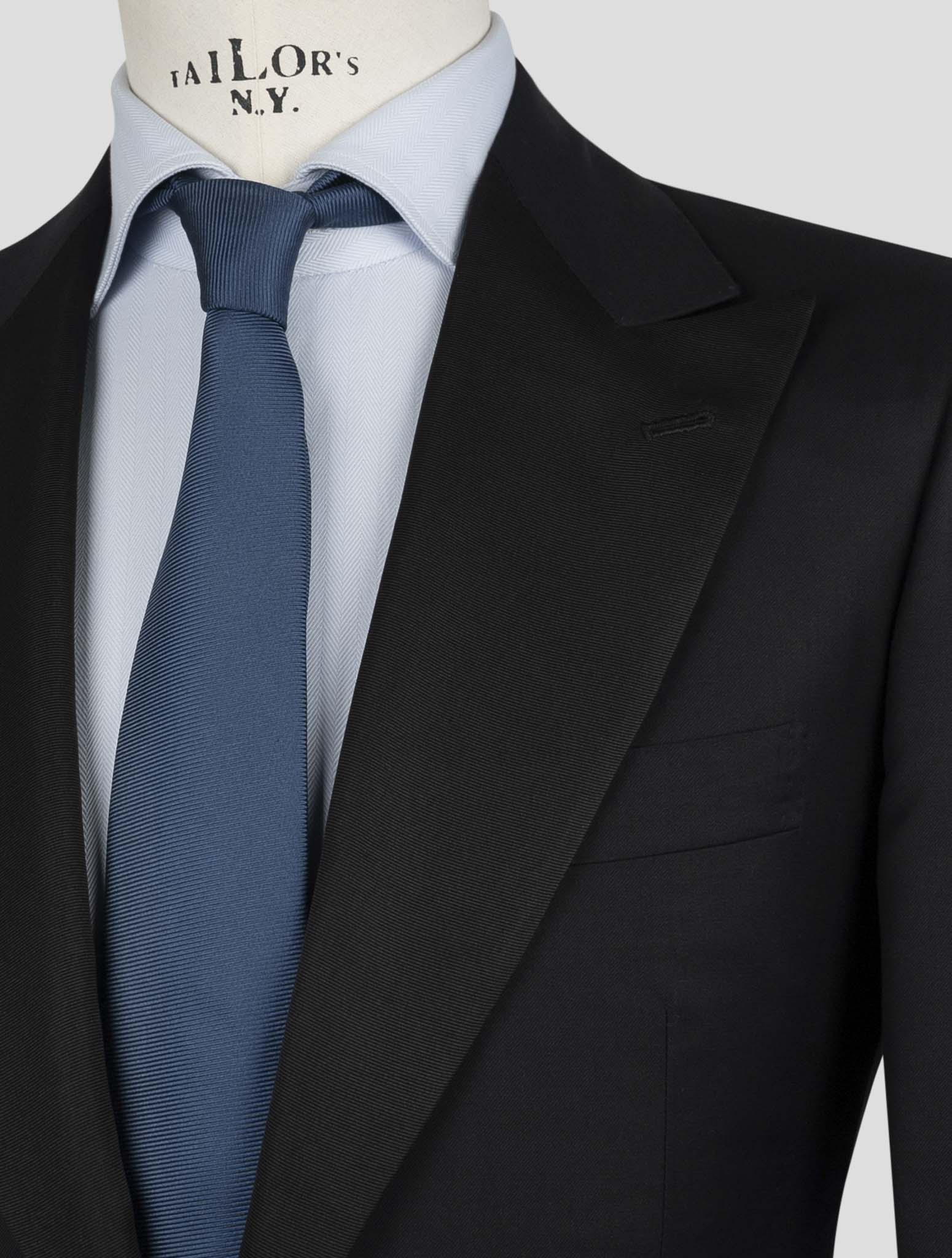 Kiton Black Wool 150's Diamante Blue Suit Smoking