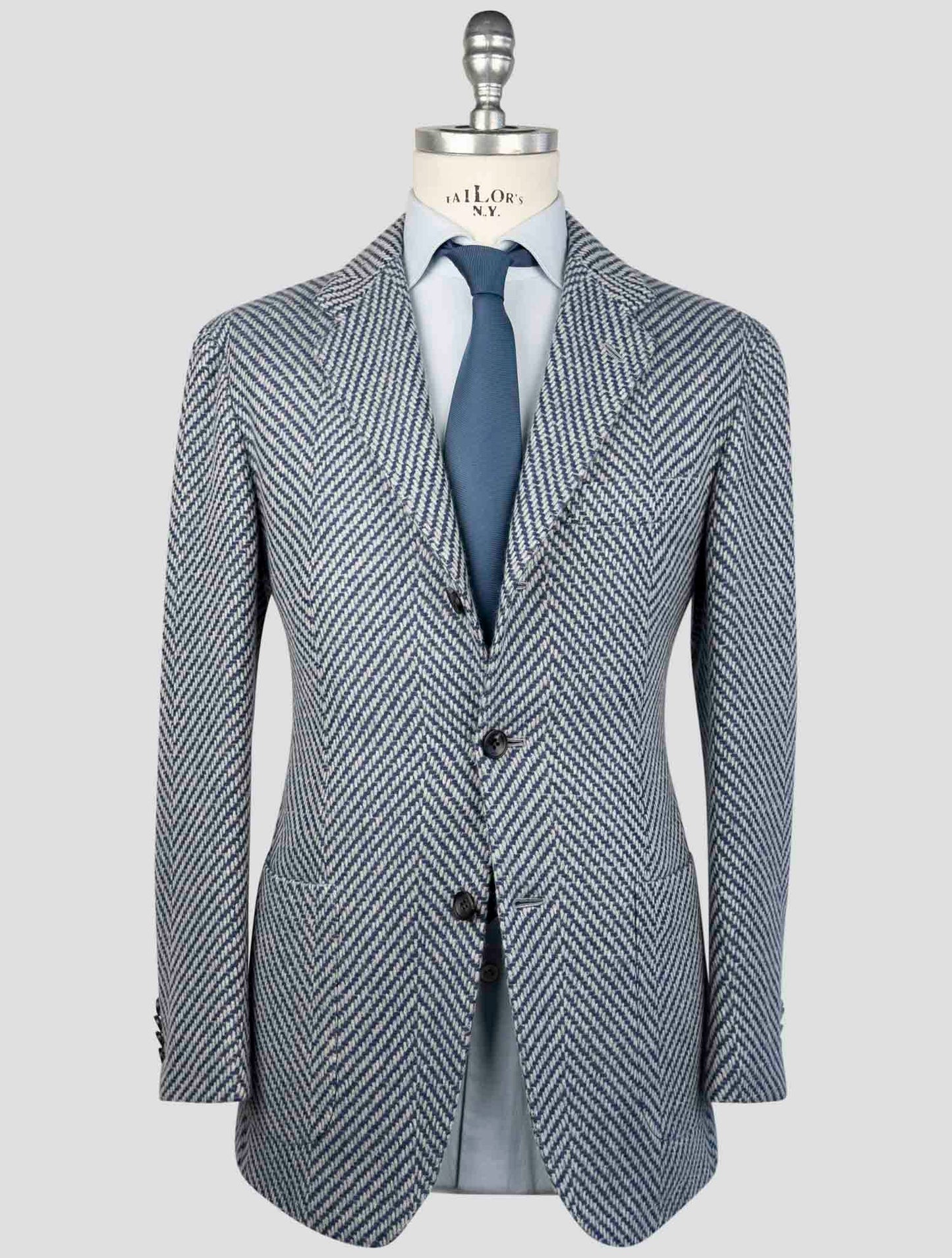 Kiton Blue White Cashmere Blazer