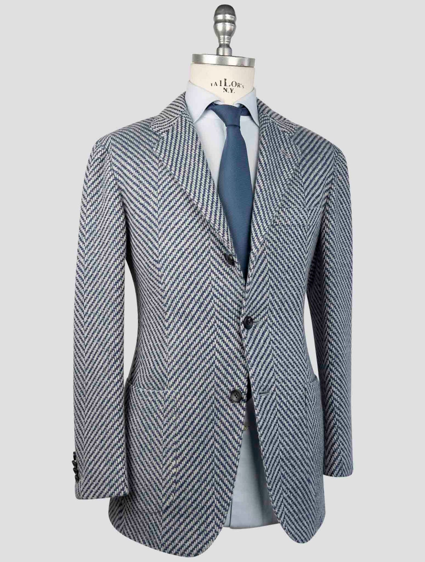 Kiton Blue White Cashmere Blazer