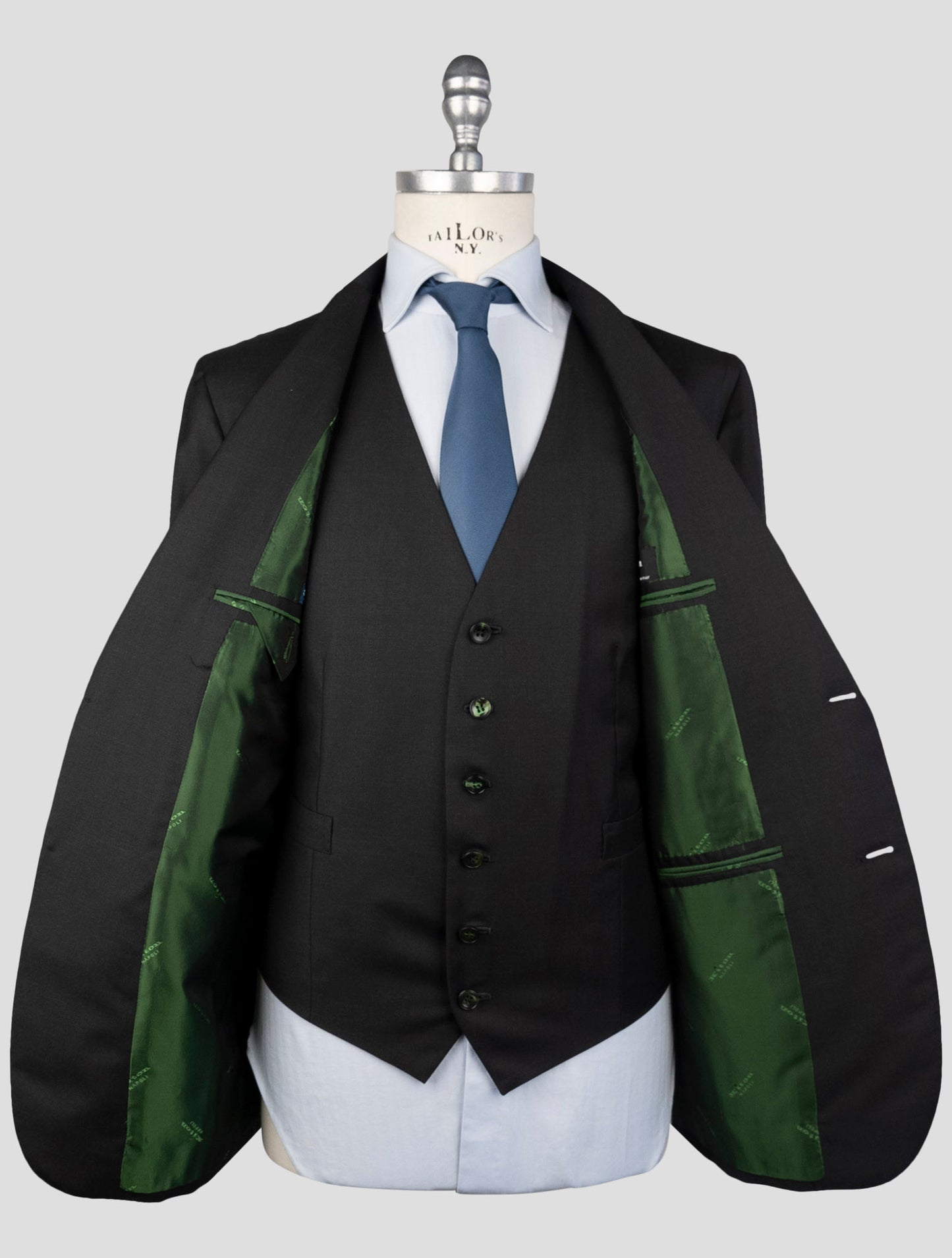 Kiton Black Wool 150's Diamante Blue Blazer 2 Pieces