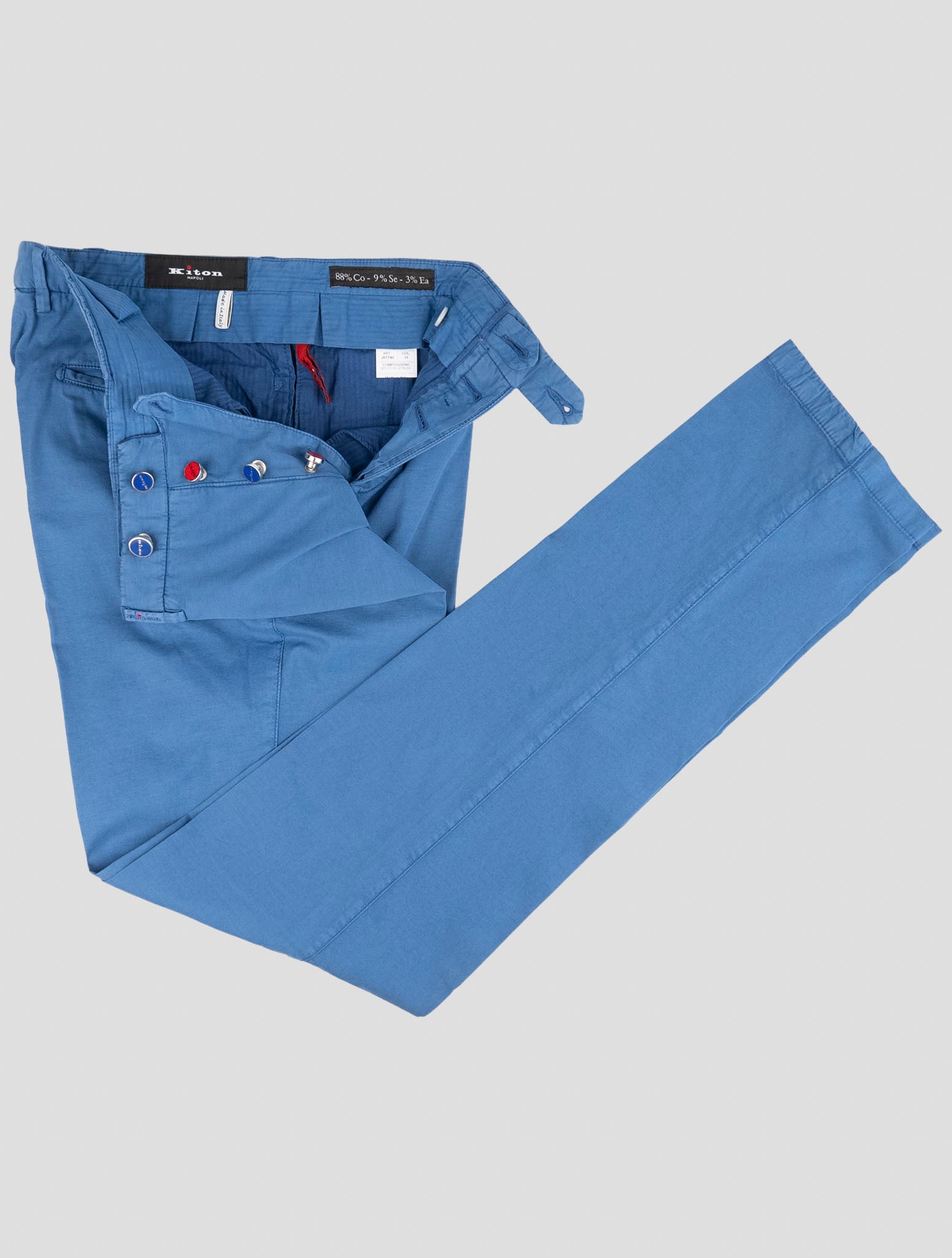 Kiton Blue Cotton Silk Ea Pants