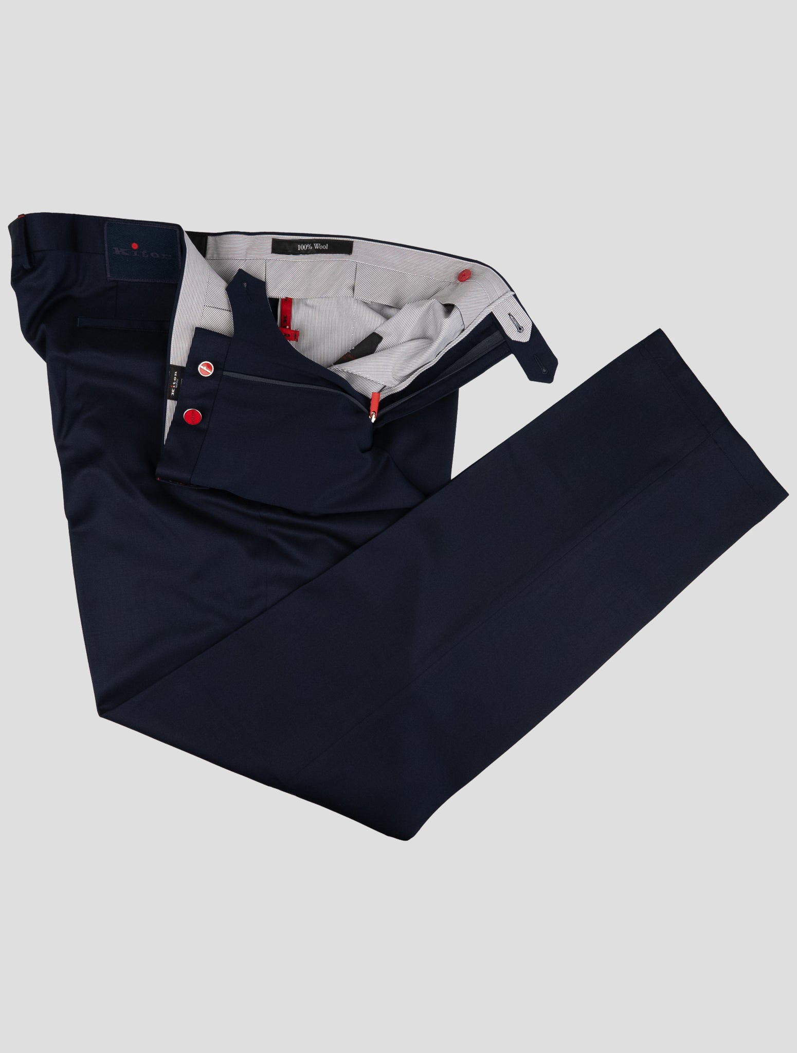 Kiton Blue Wool Dress Pants