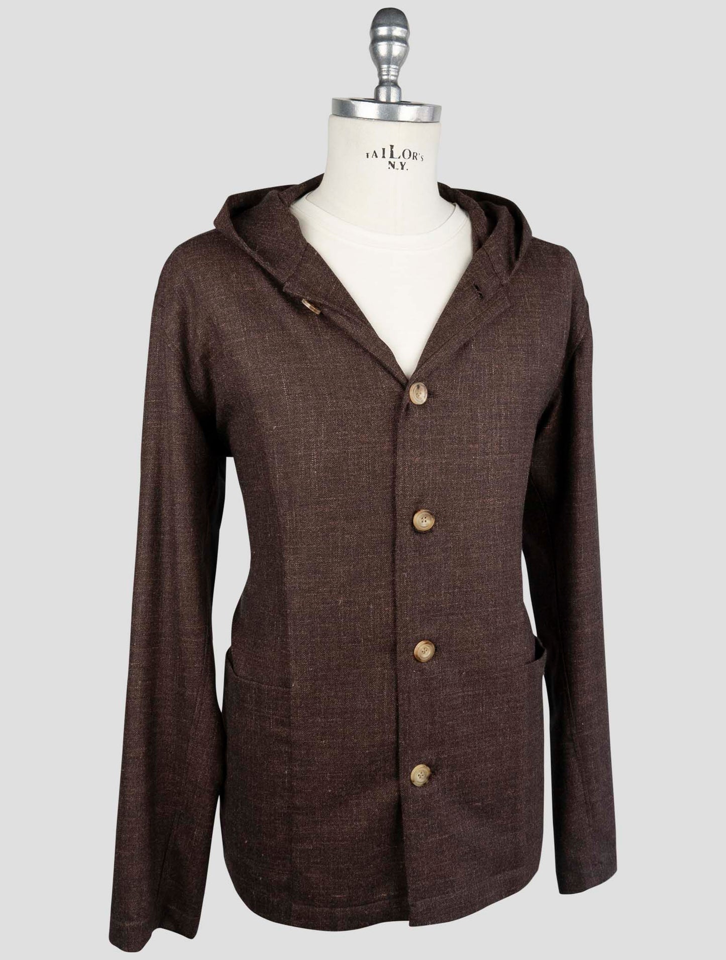 Kiton Brown Virgin Wool Silk Linen Shirt Luca