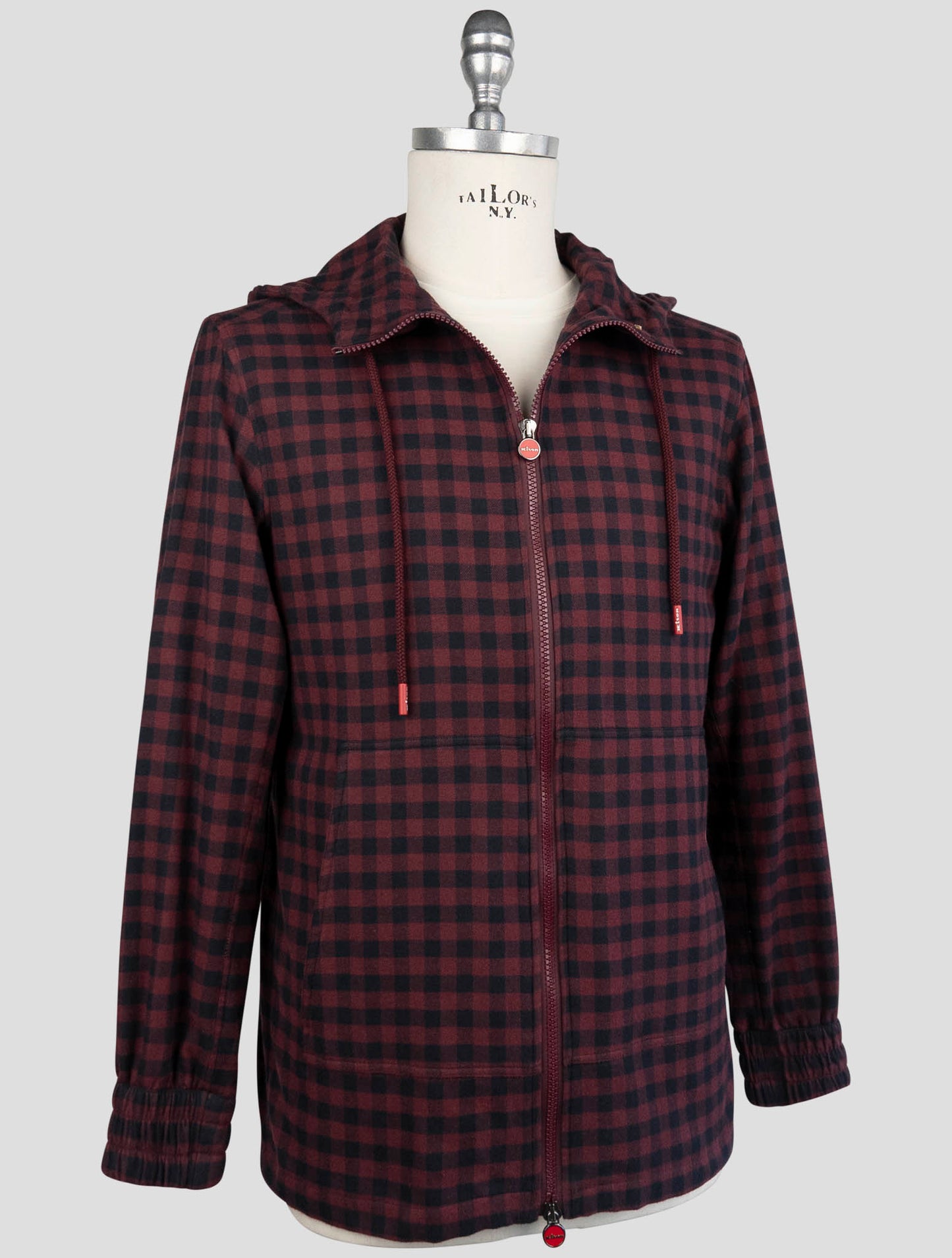 Kiton Burgundy Blue Cotton Shirt Umbi