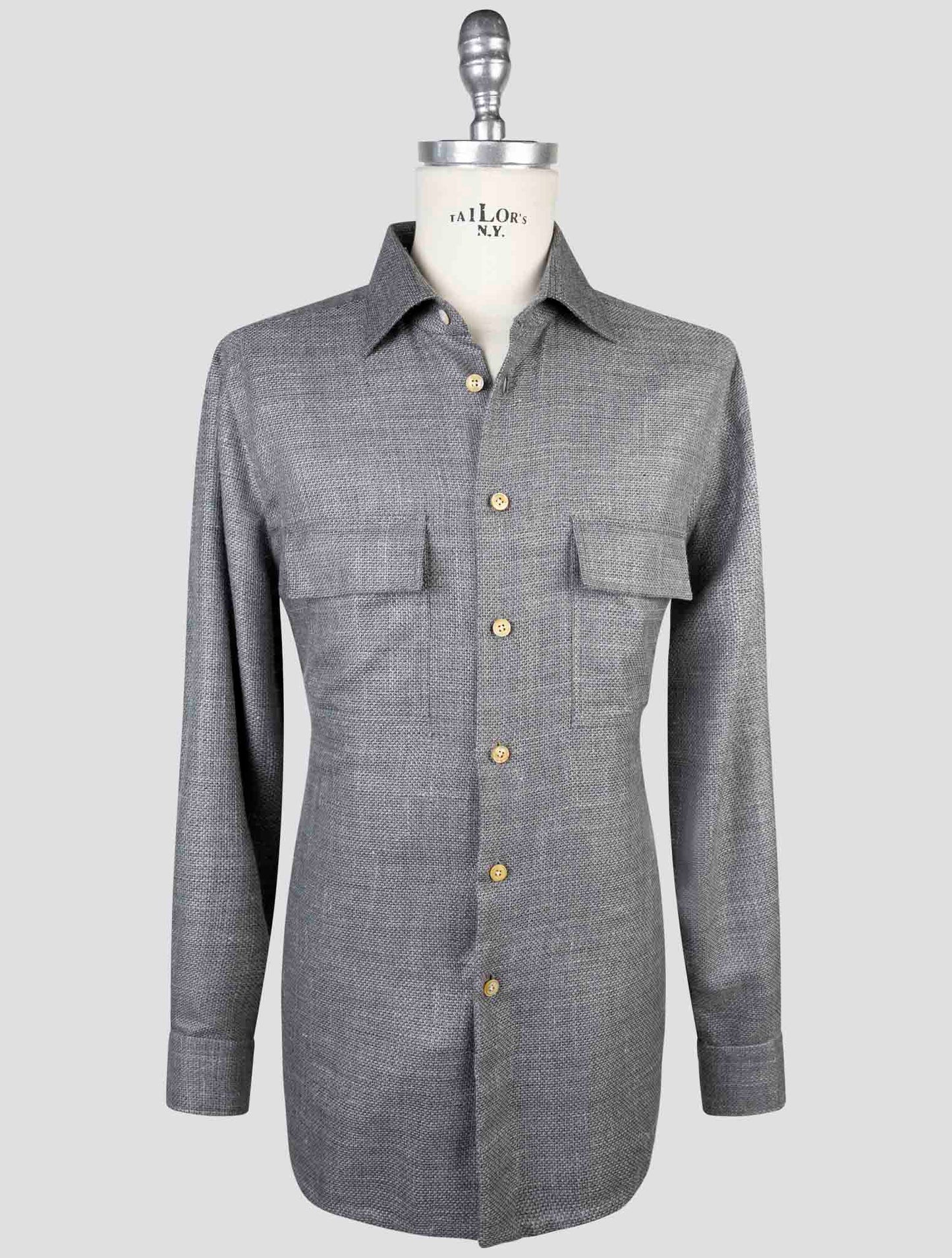 Kiton Gray Cashmere Virgin Wool Silk Linen Shirt