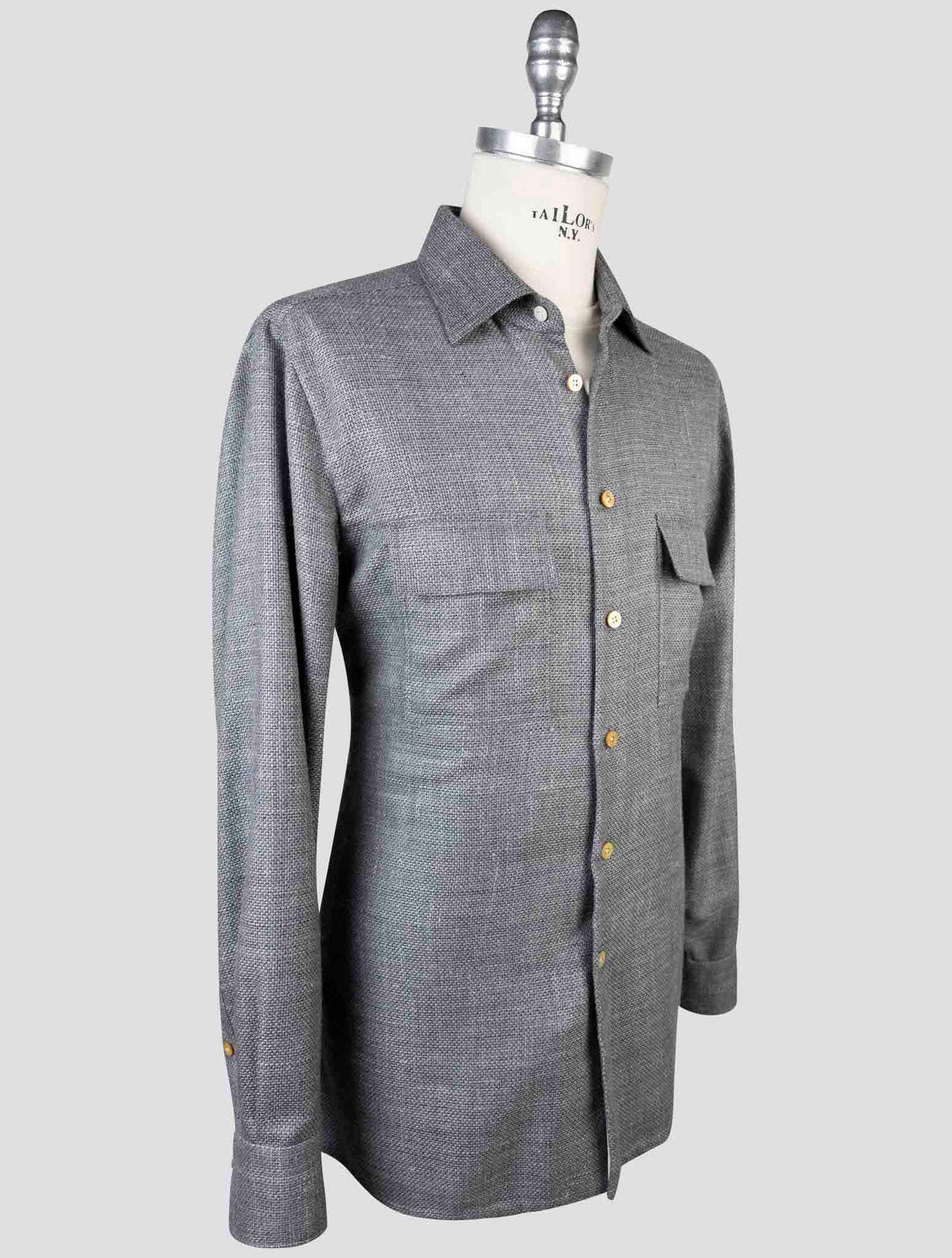 Kiton Gray Cashmere Virgin Wool Silk Linen Shirt