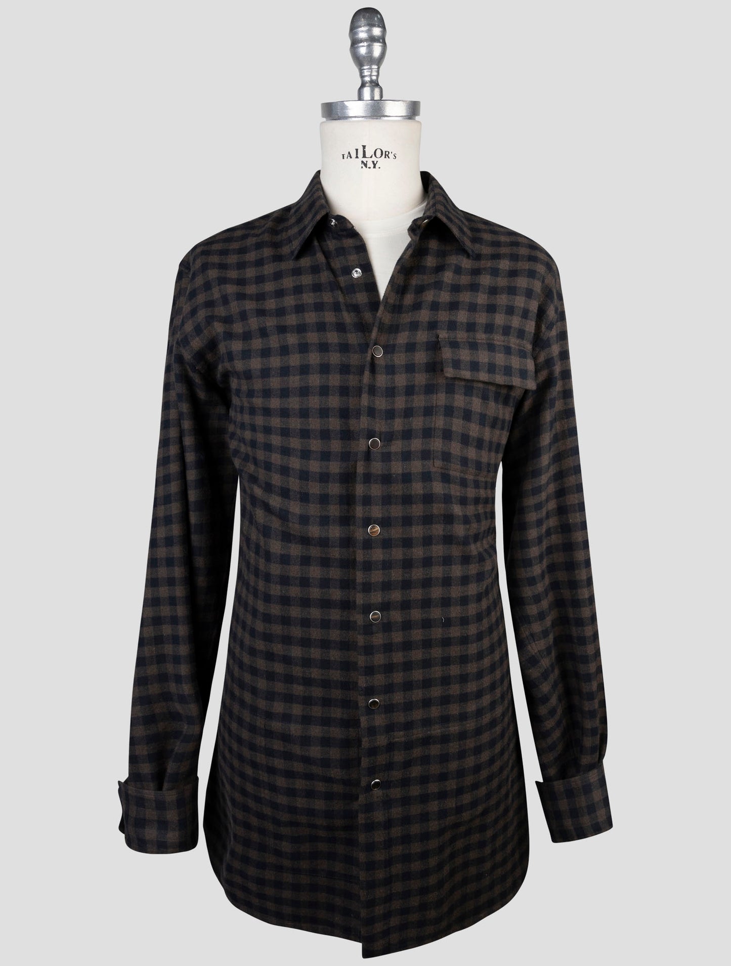 Kiton Blue Brown Cotton Shirt Buba