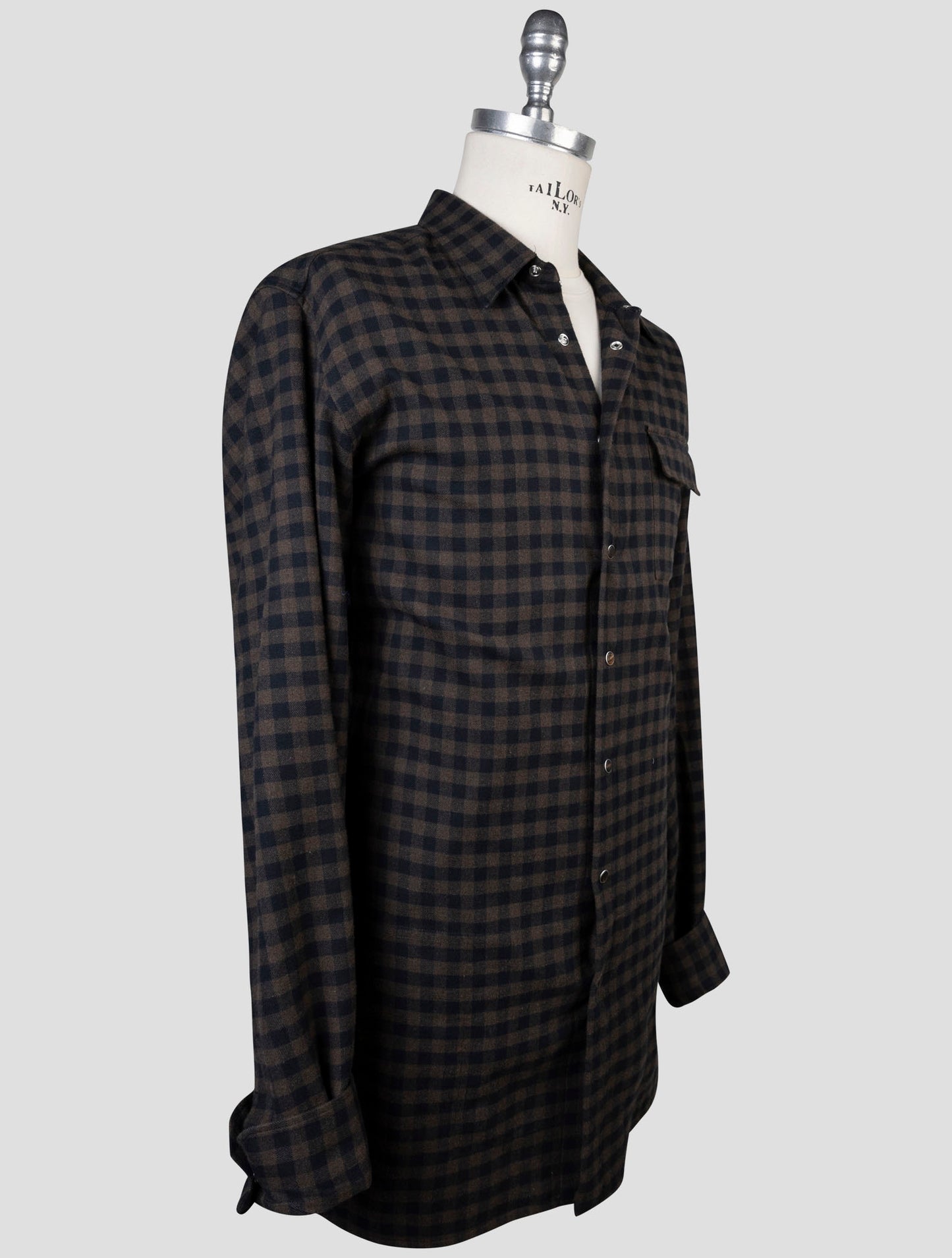 Kiton Blue Brown Cotton Shirt Buba