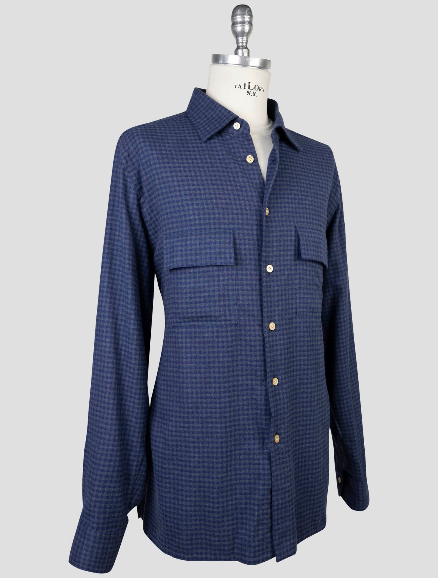 Kiton Gray Blue Cotton Shirt
