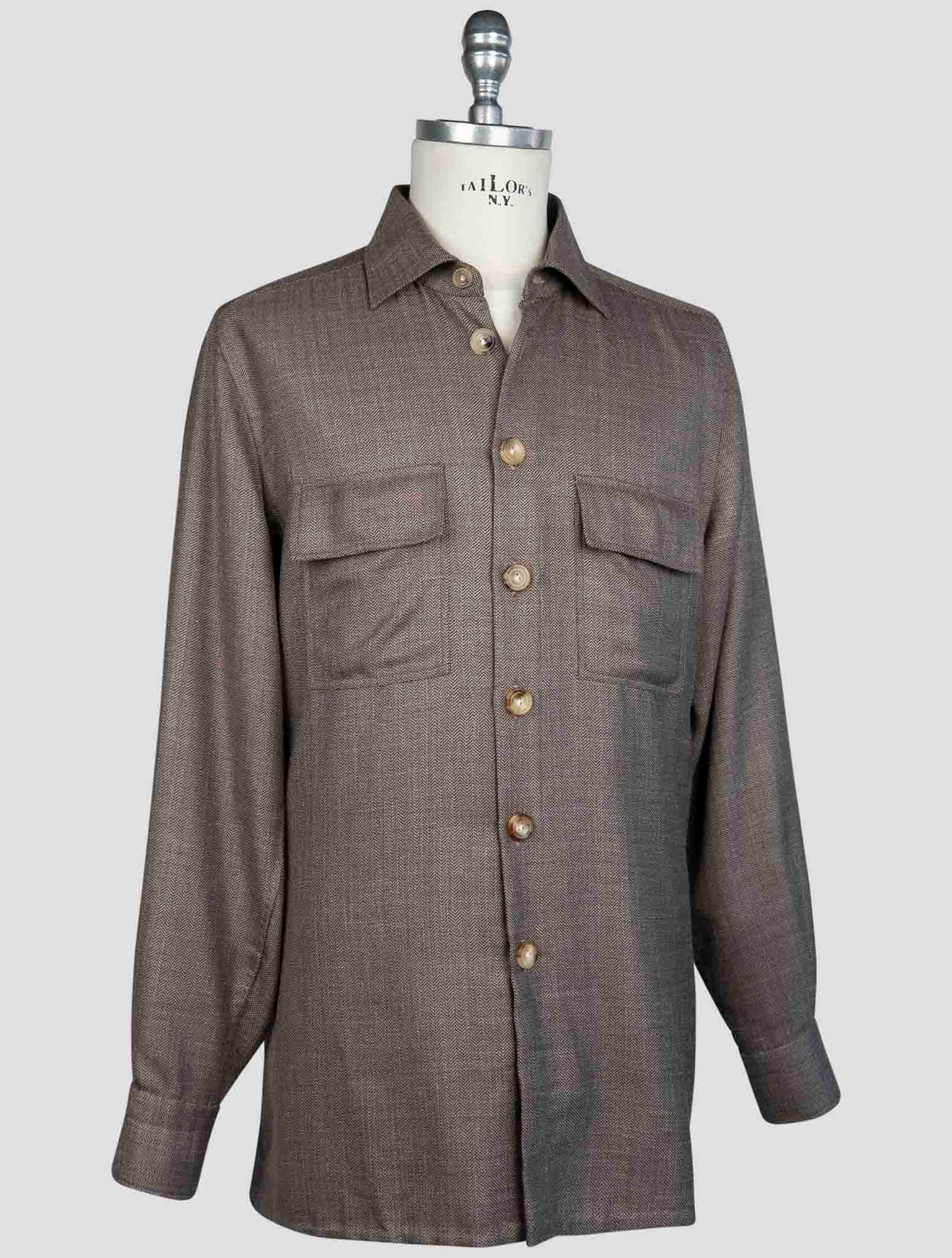 kiton Brown Cashmere Silk Linen Shirt
