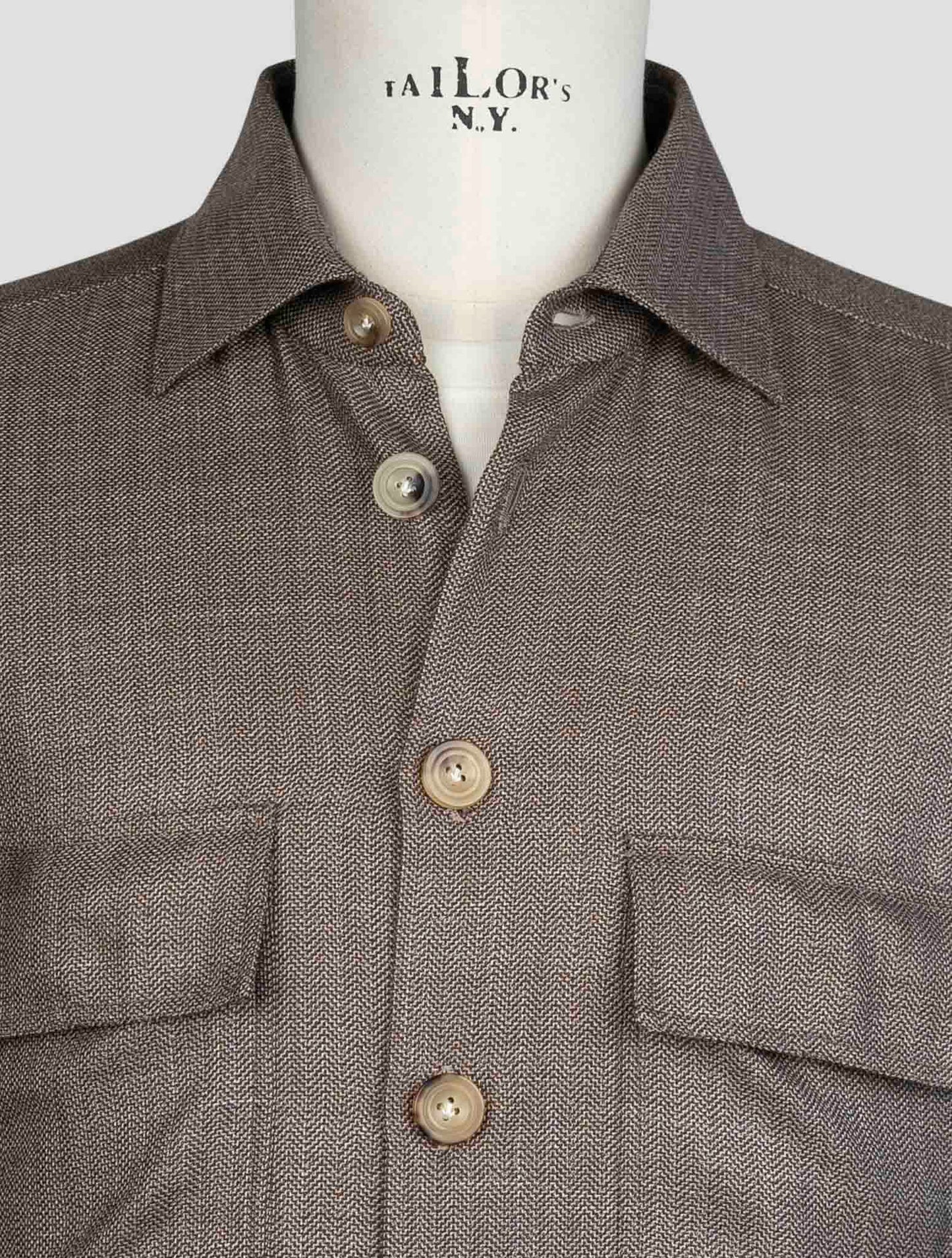 kiton Brown Cashmere Silk Linen Shirt