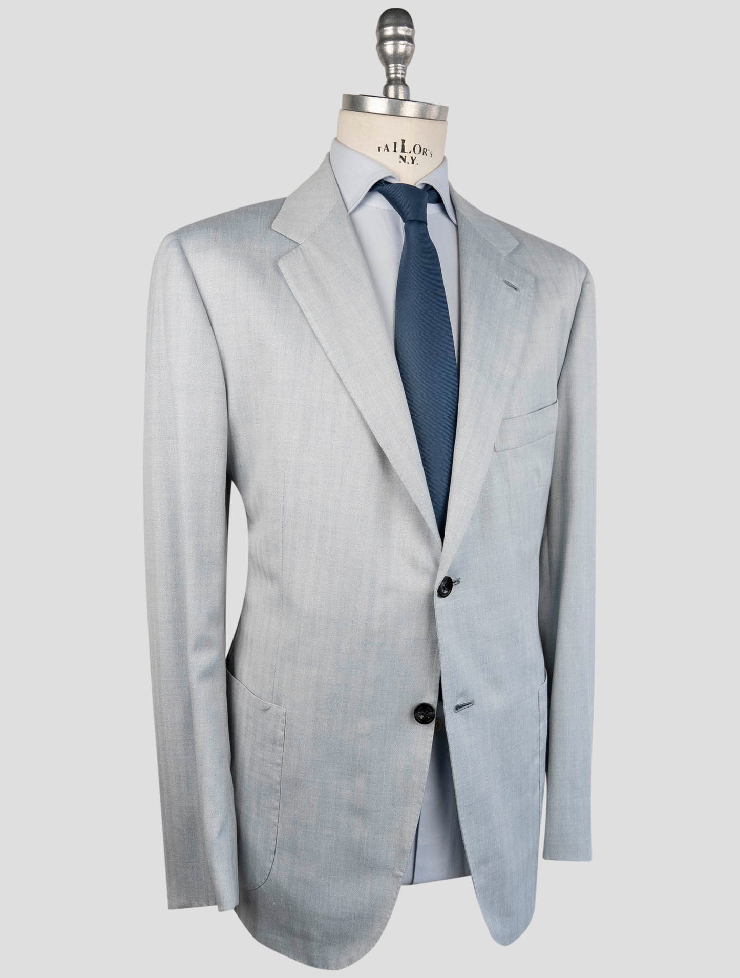 Kiton Light Blue Cashmere Wool Silk Linen Ea Suit