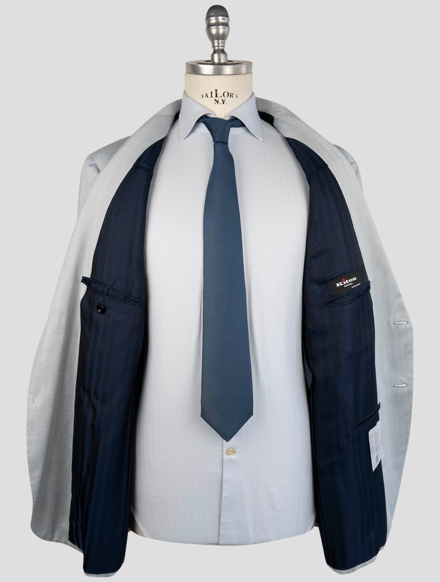 Kiton Light Blue Cashmere Wool Silk Linen Ea Suit