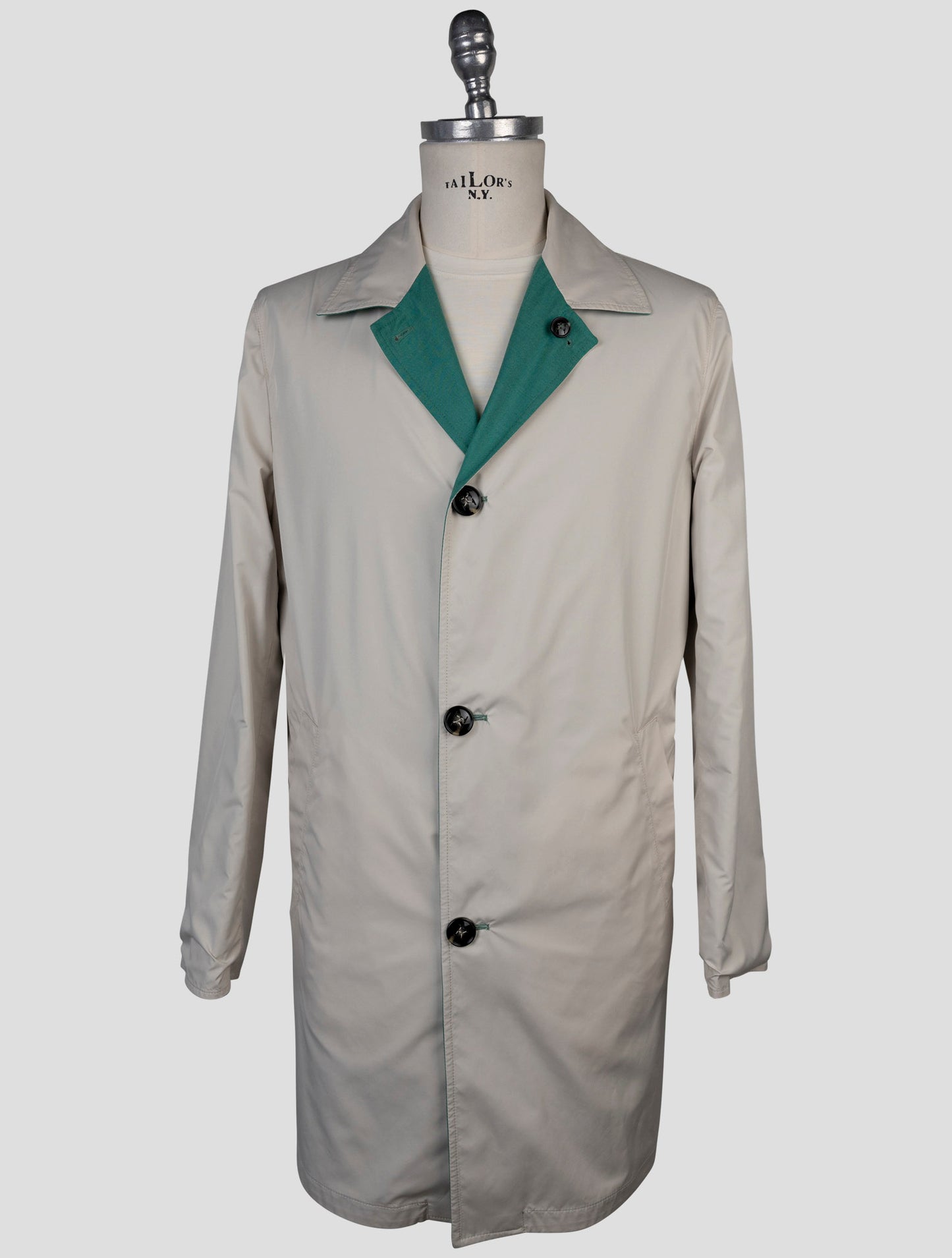 Kiton Green Beige Cashmere Silk Reverse Coat