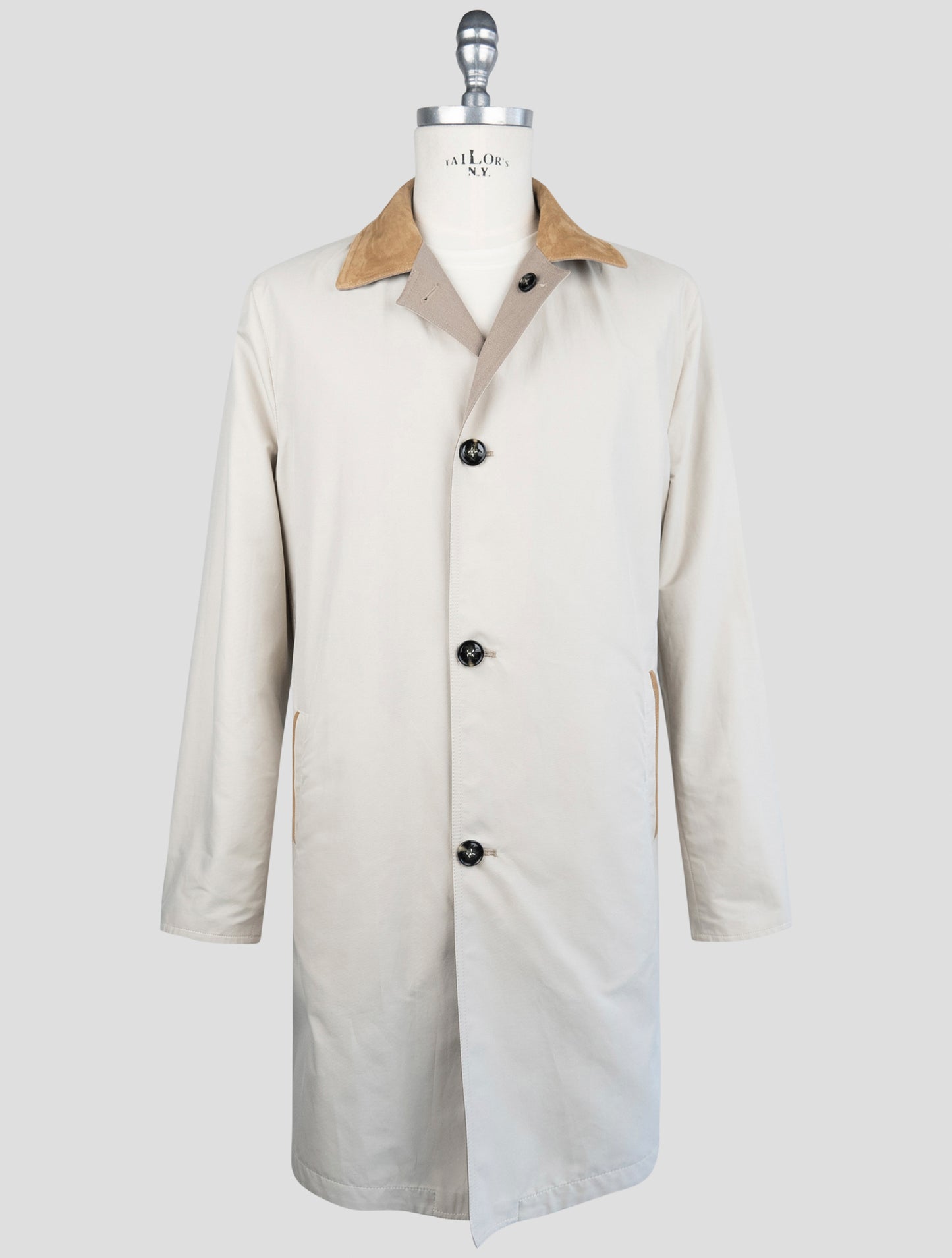 Kiton Brown Wool Cotton Reverse Overcoat