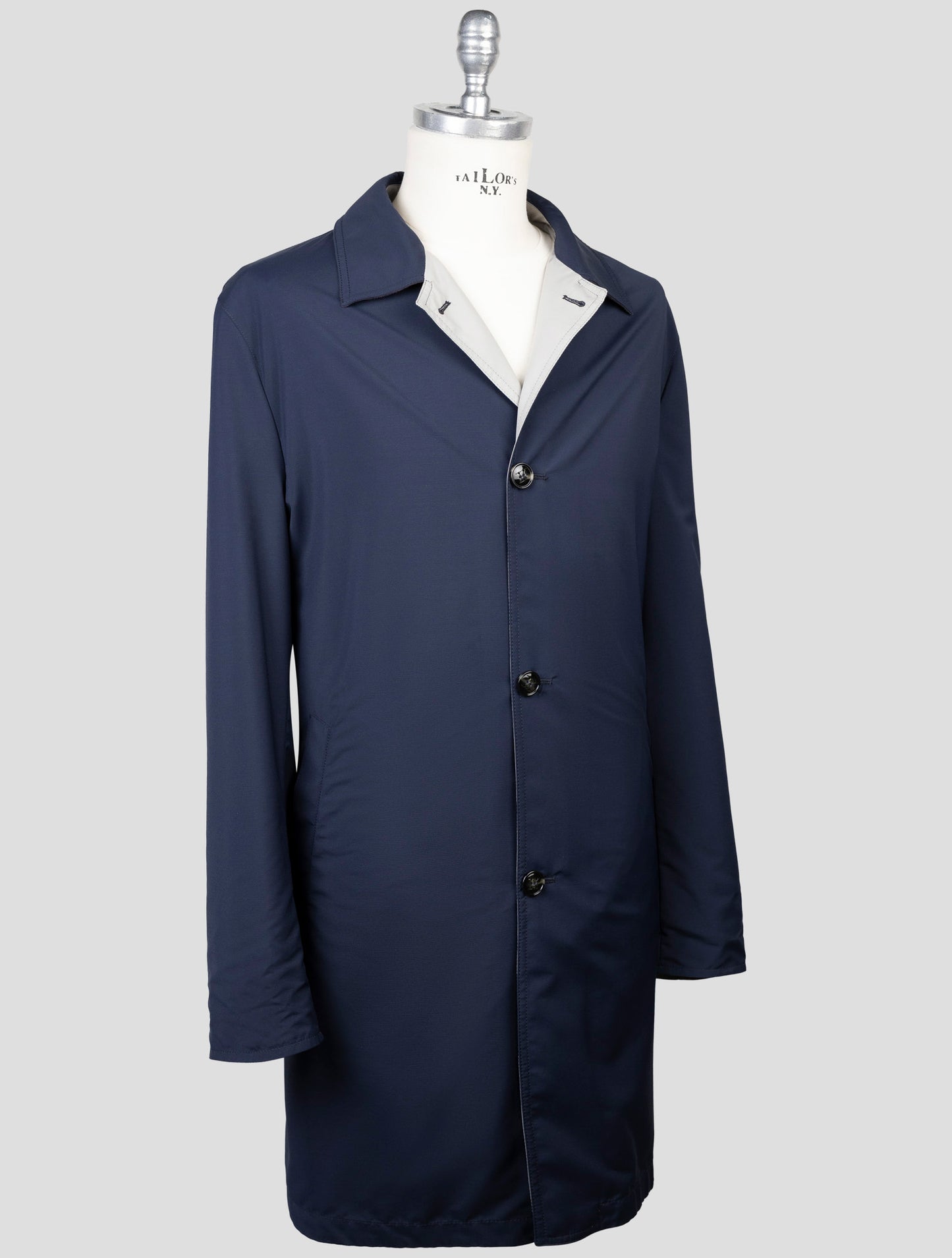 Kiton Blue Beige Wool Pa Reverse Overcoat