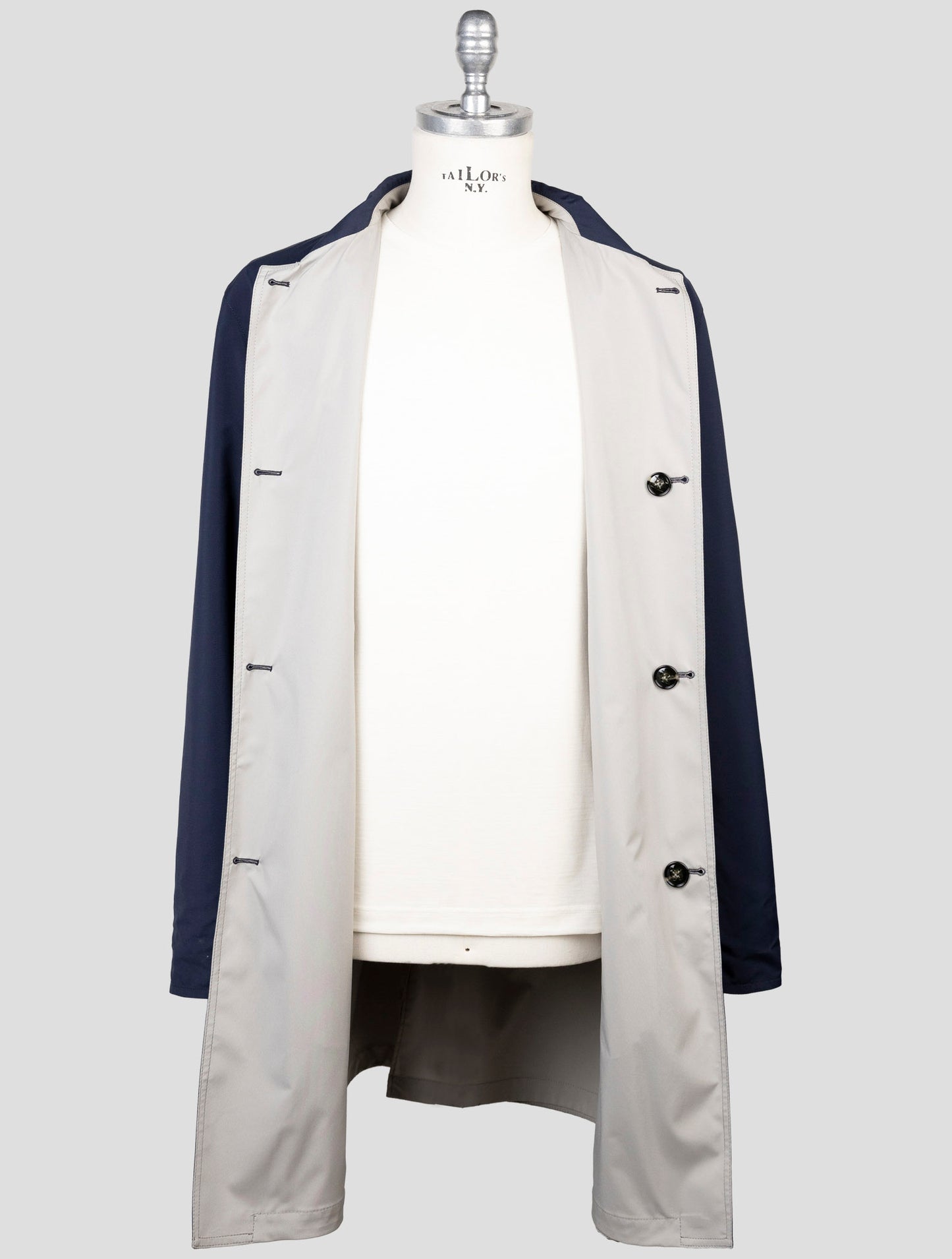 Kiton Blue Beige Wool Pa Reverse Overcoat