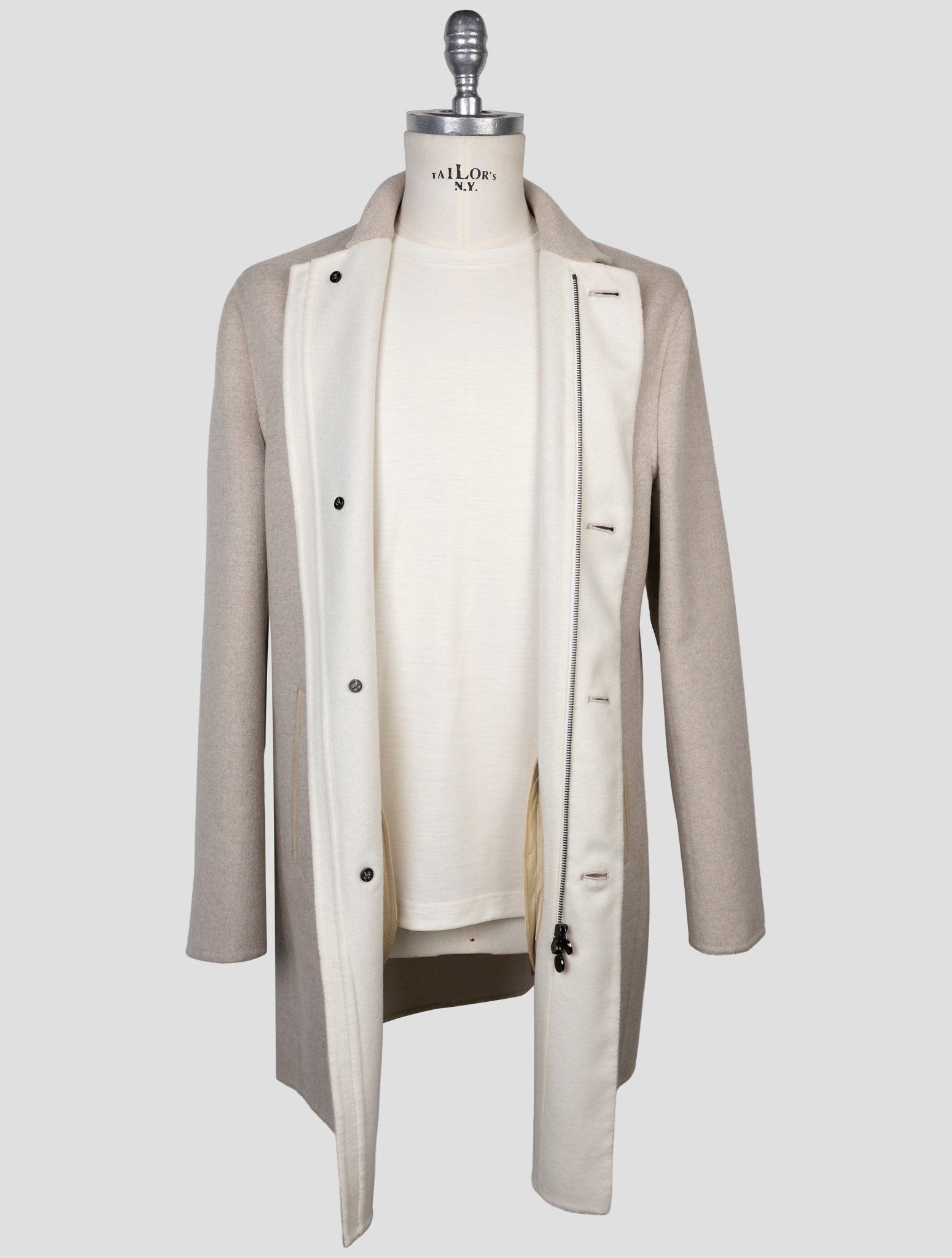 Kiton Beige Cashmere Silk Overcoat
