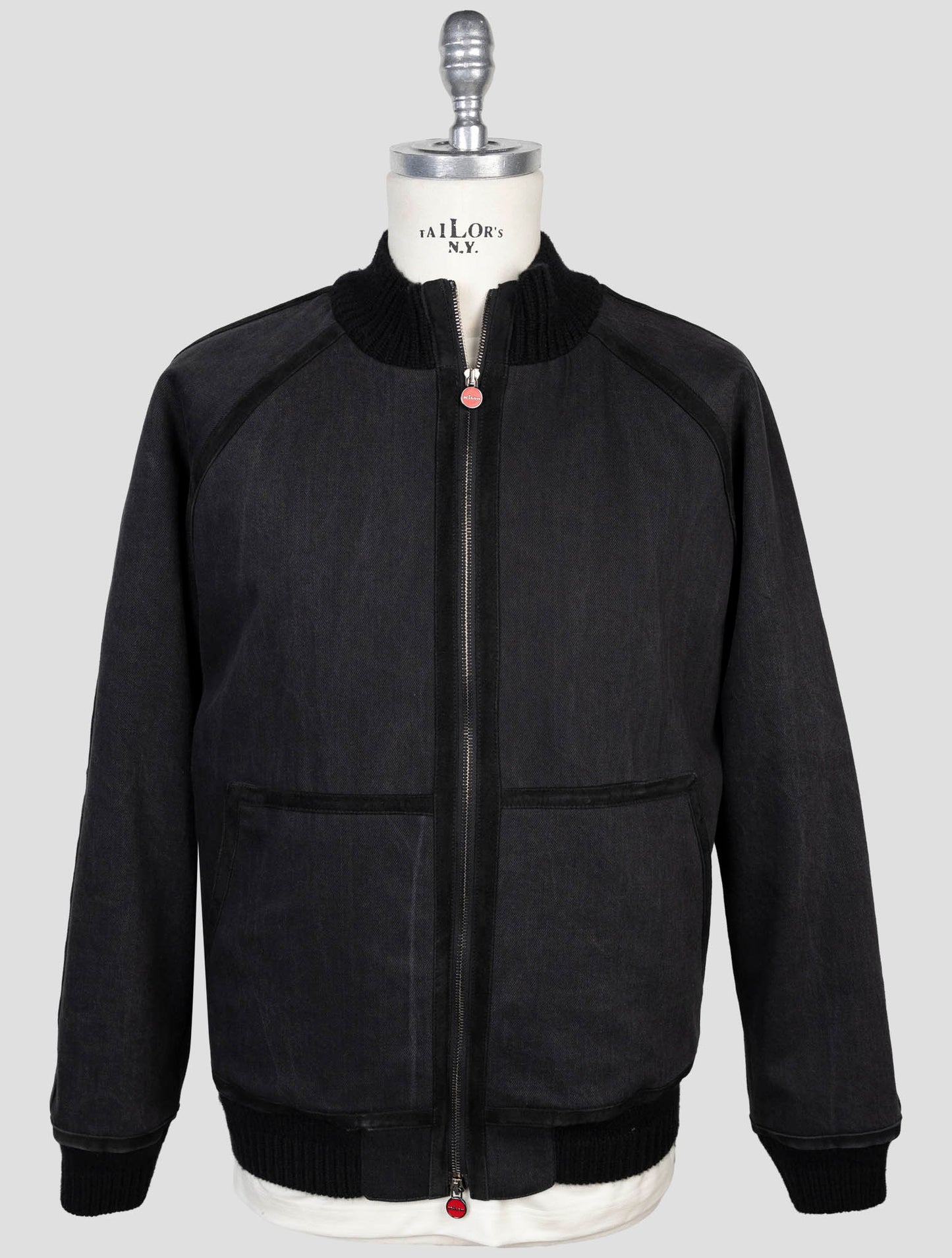 Kiton Dark Blue Cotton Ea Weasel Fur Coat
