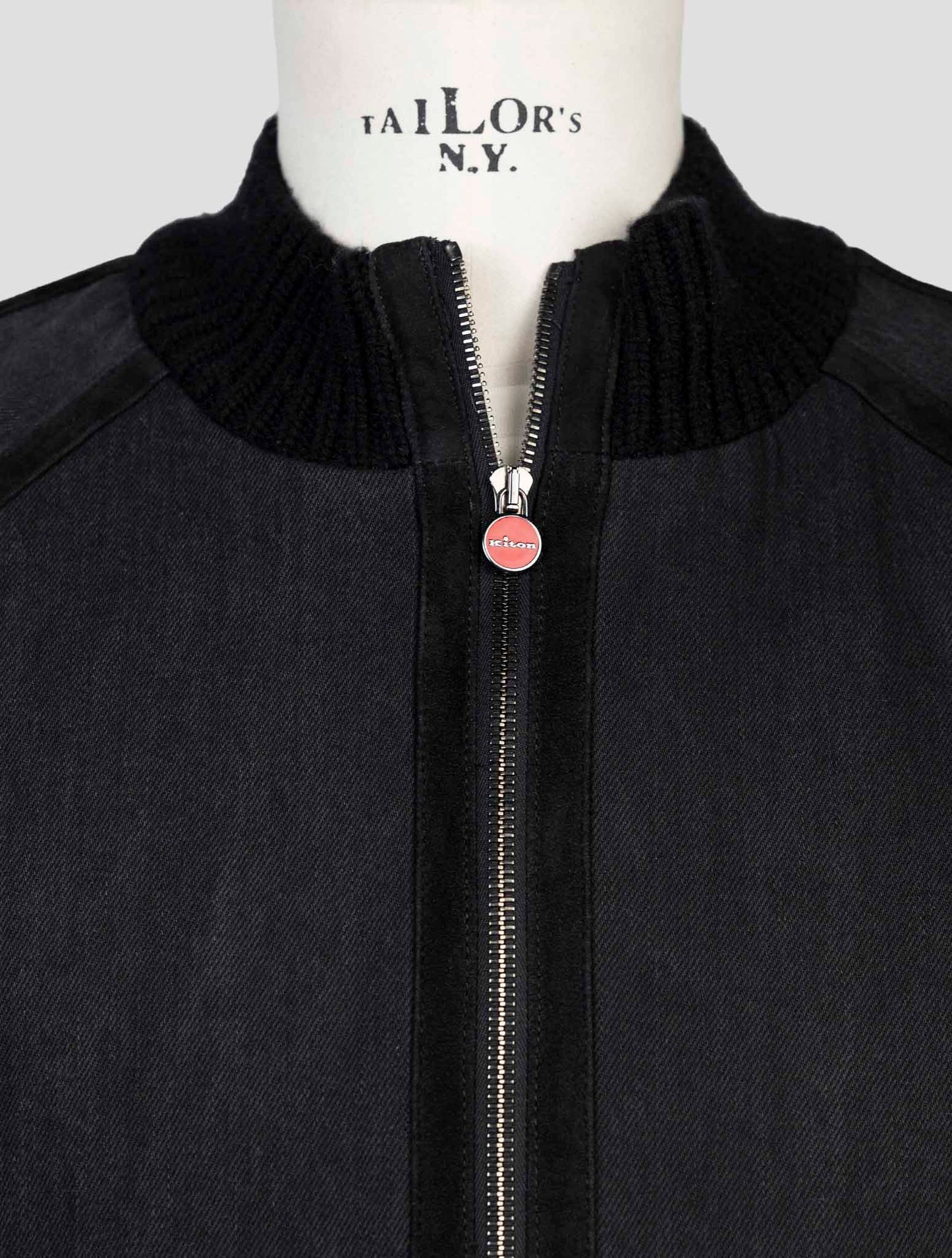 Kiton Dark Blue Cotton Ea Weasel Fur Coat