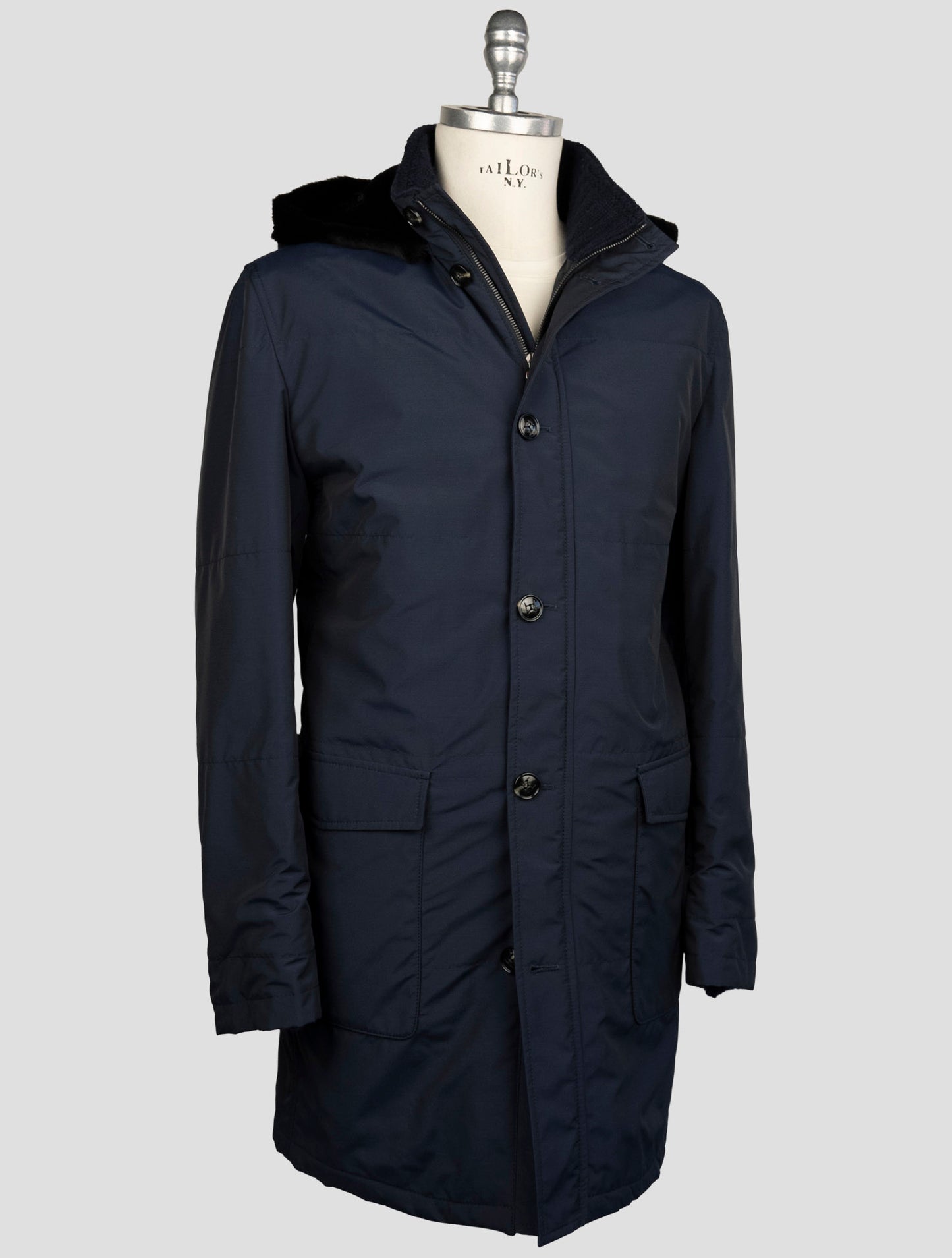 Kiton Blue Fleece Wool Pa Weasel Fur Overcoat