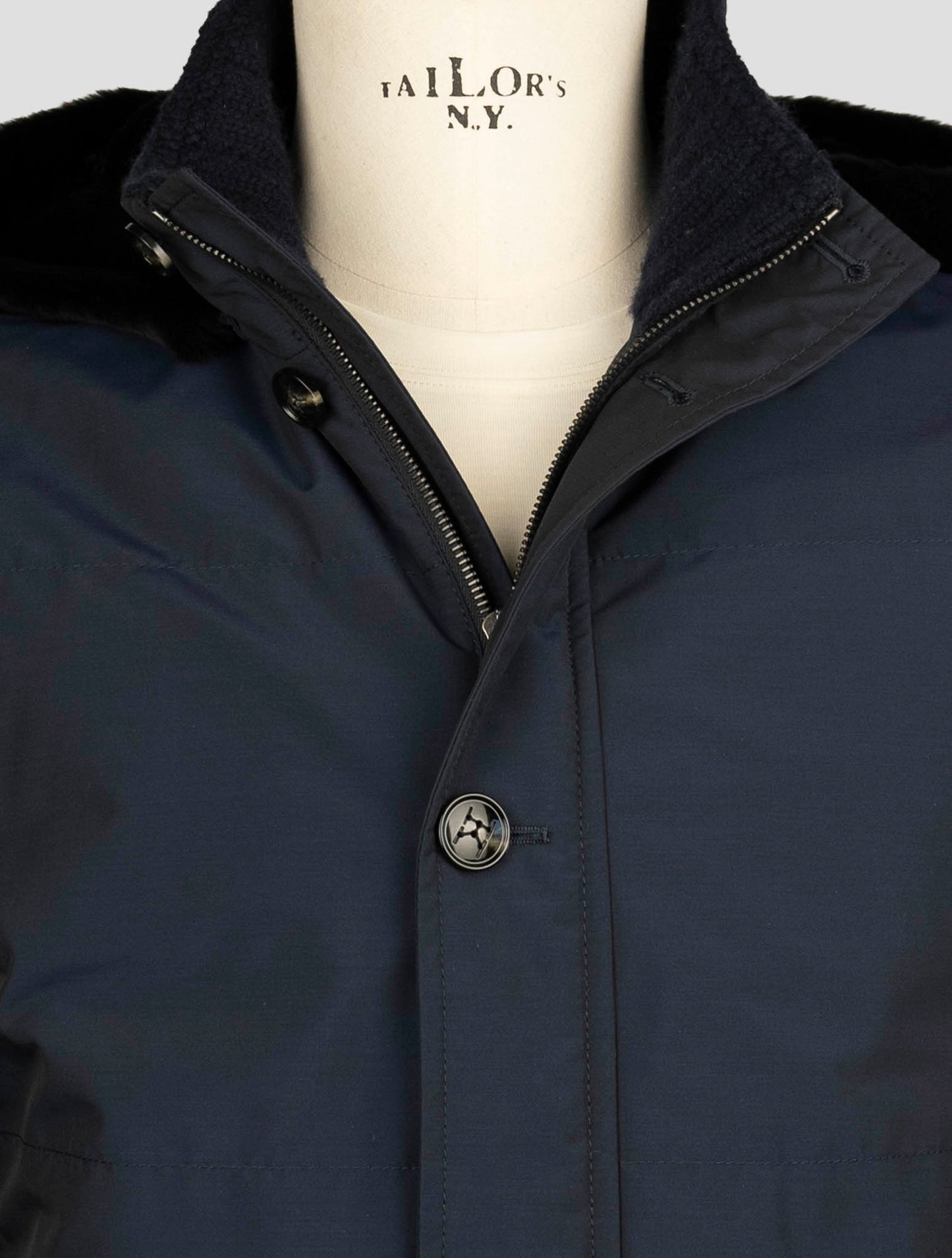 Kiton Blue Fleece Wool Pa Weasel Fur Overcoat
