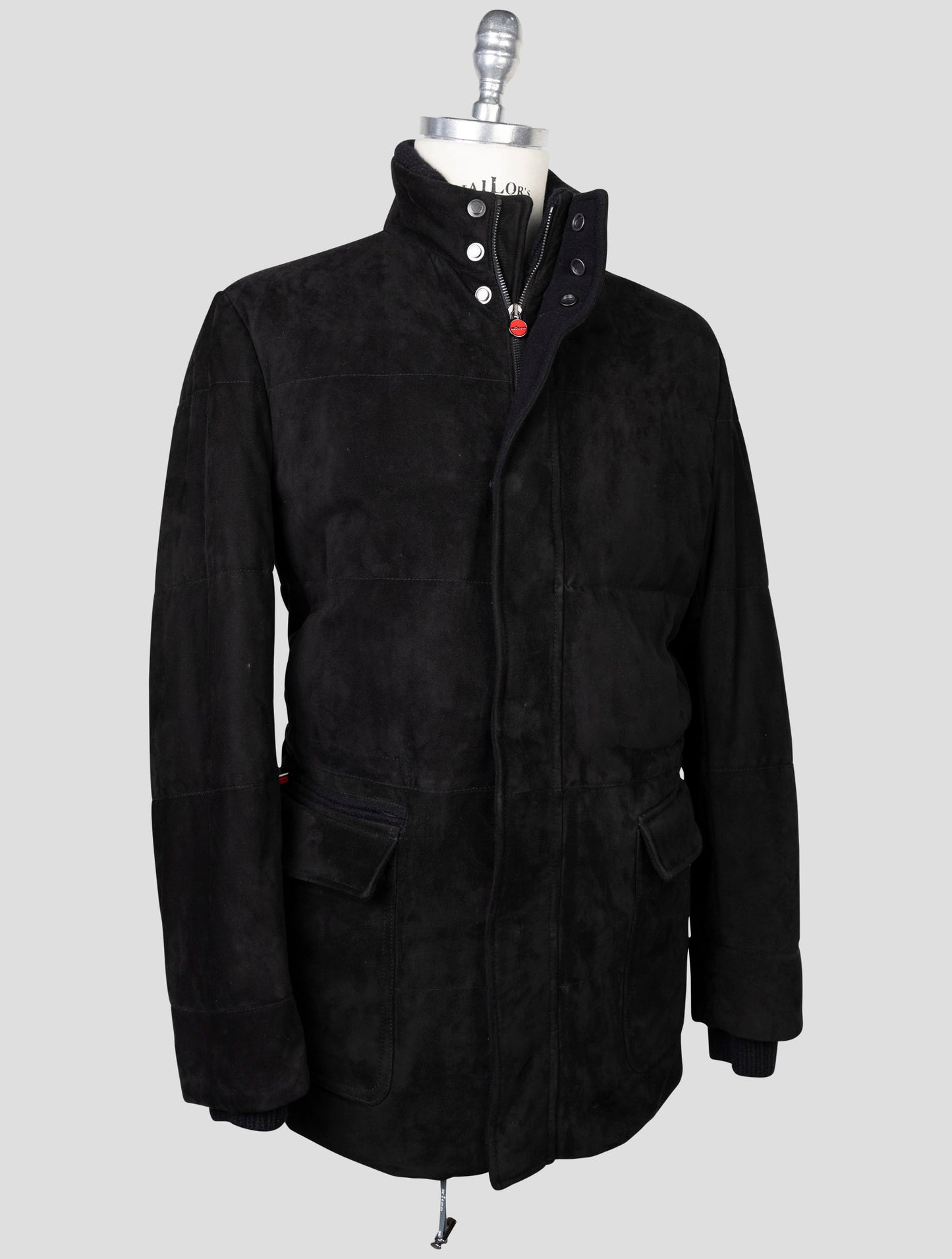 kiton Black Leather Suede Coat