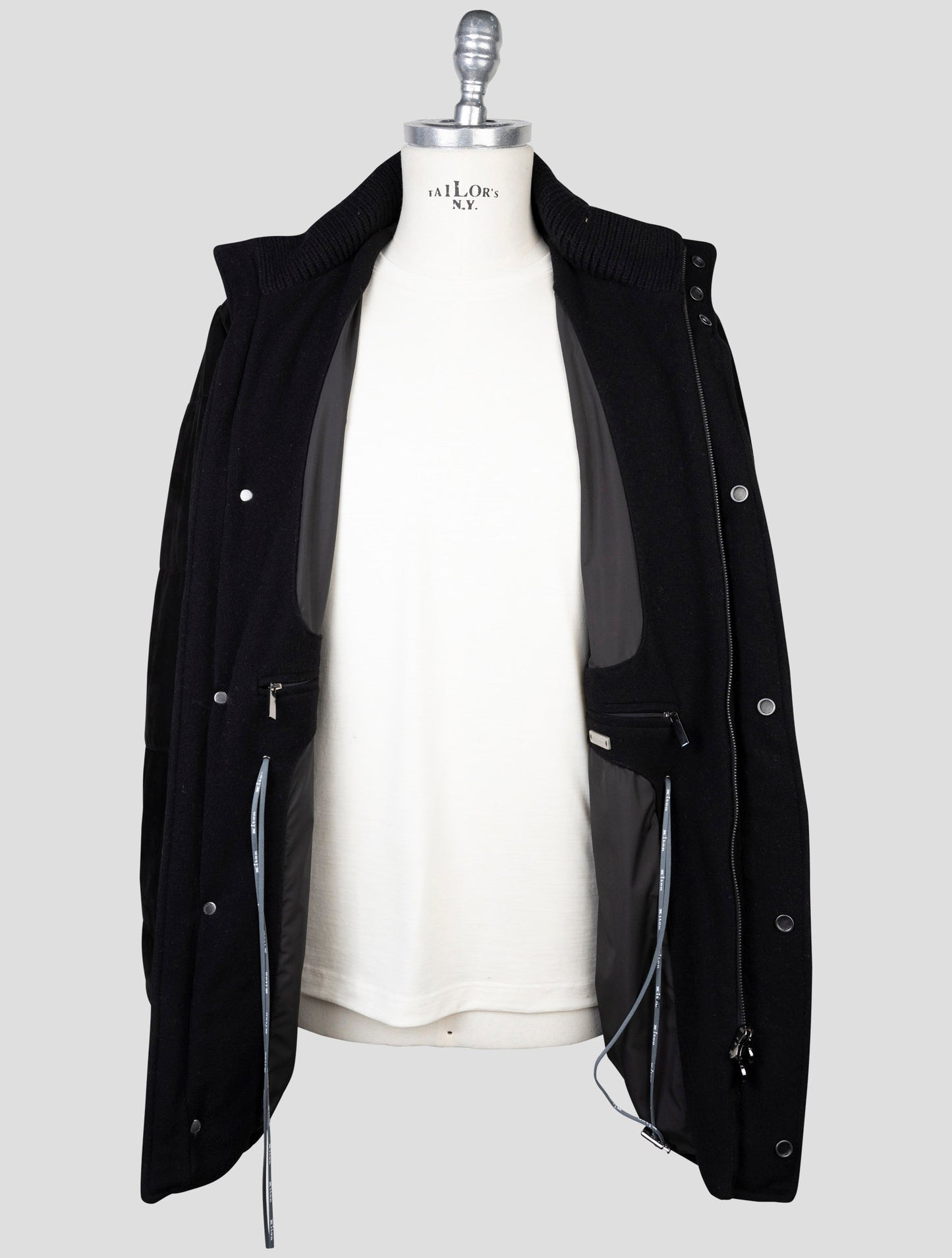 kiton Black Leather Suede Coat