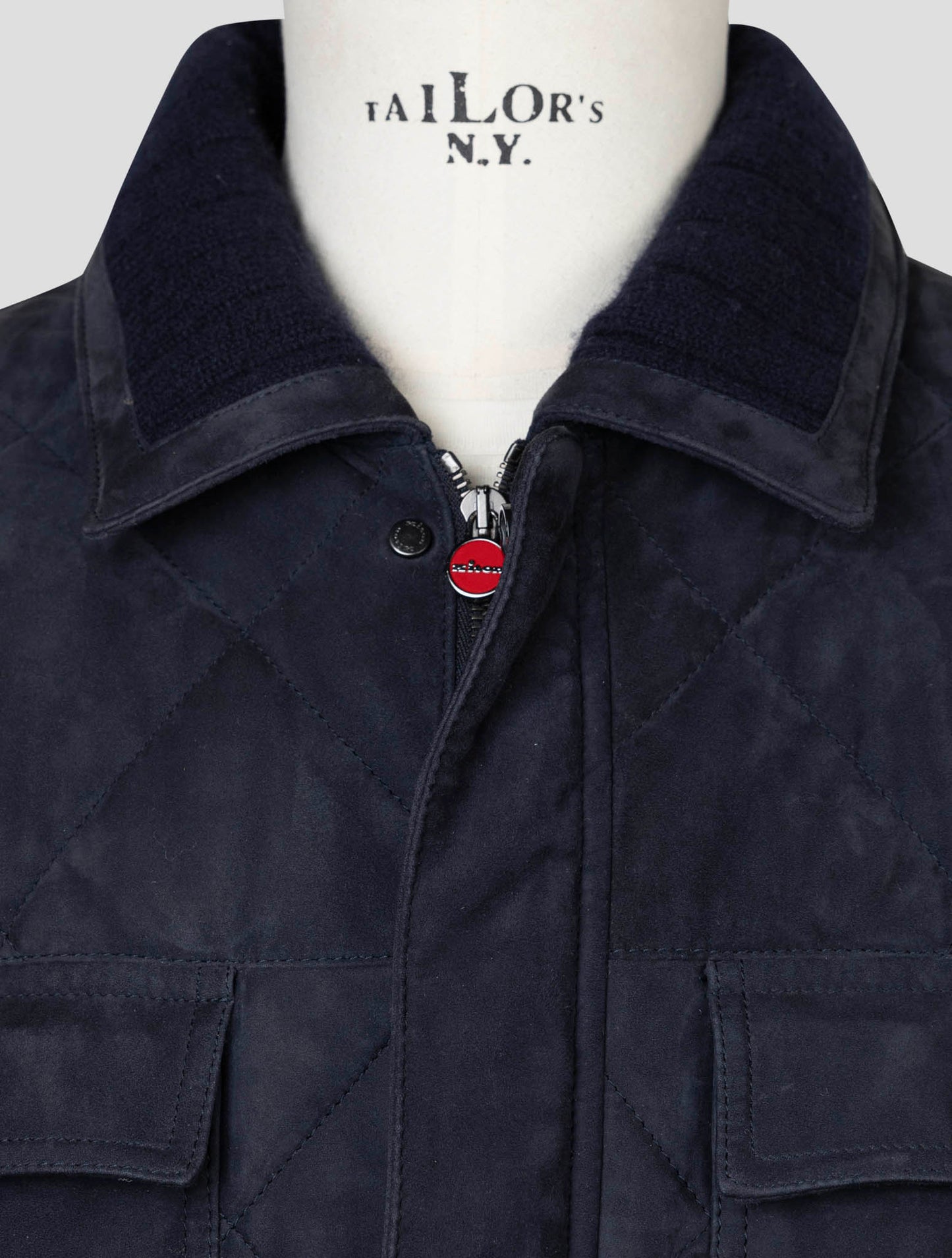 kiton Blue Leather Suede Coat