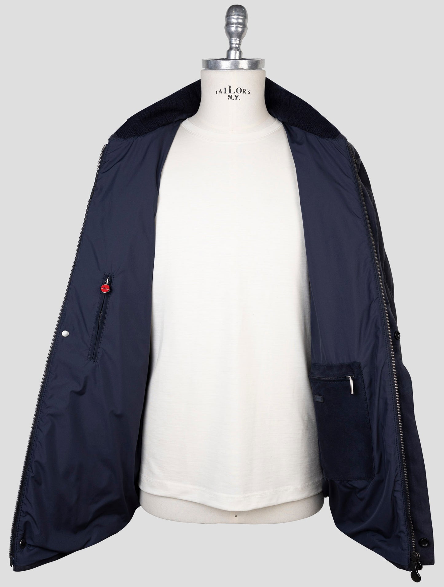 kiton Blue Leather Suede Coat