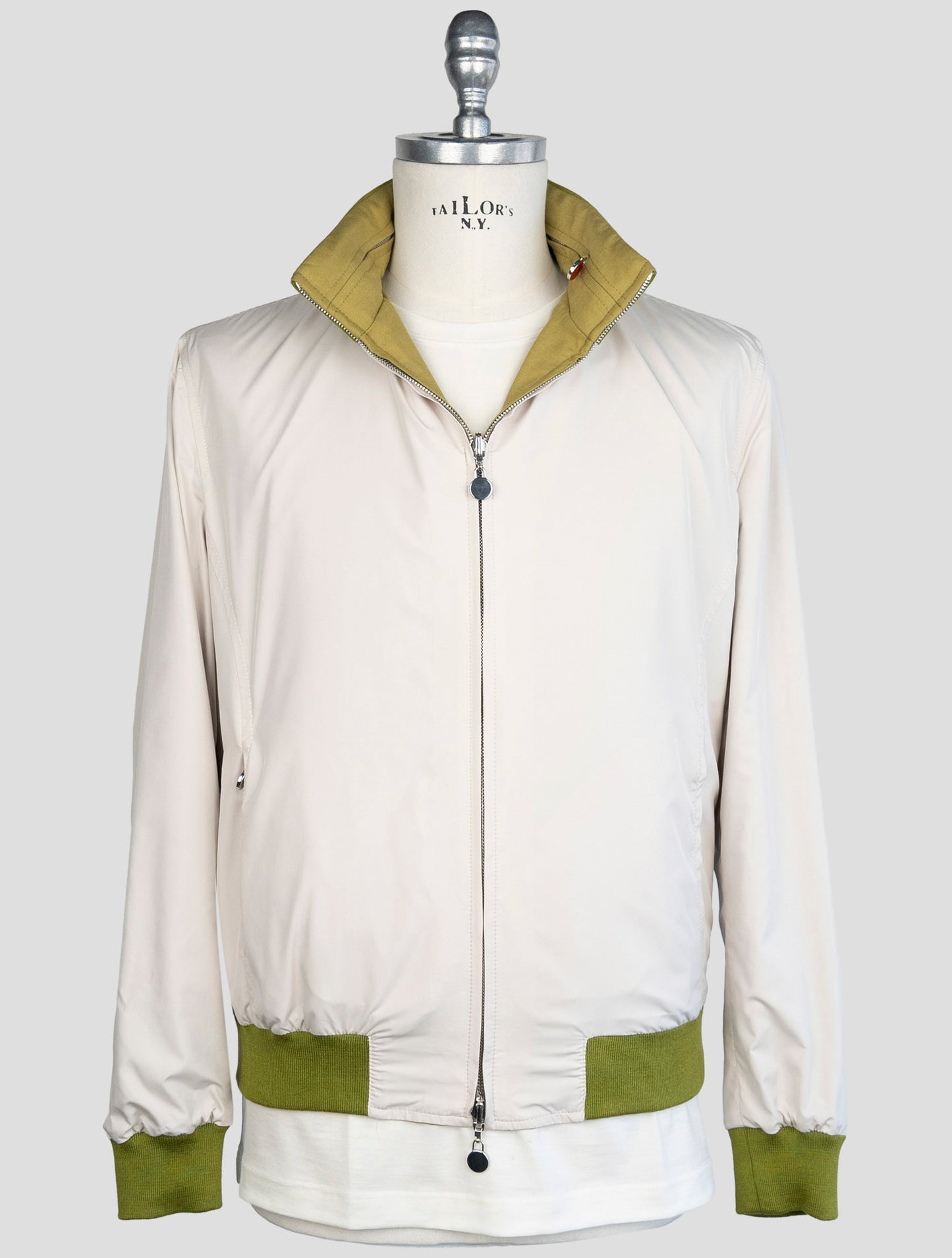 kiton Green Beige Cashmere Silk Pl Reverse Coat