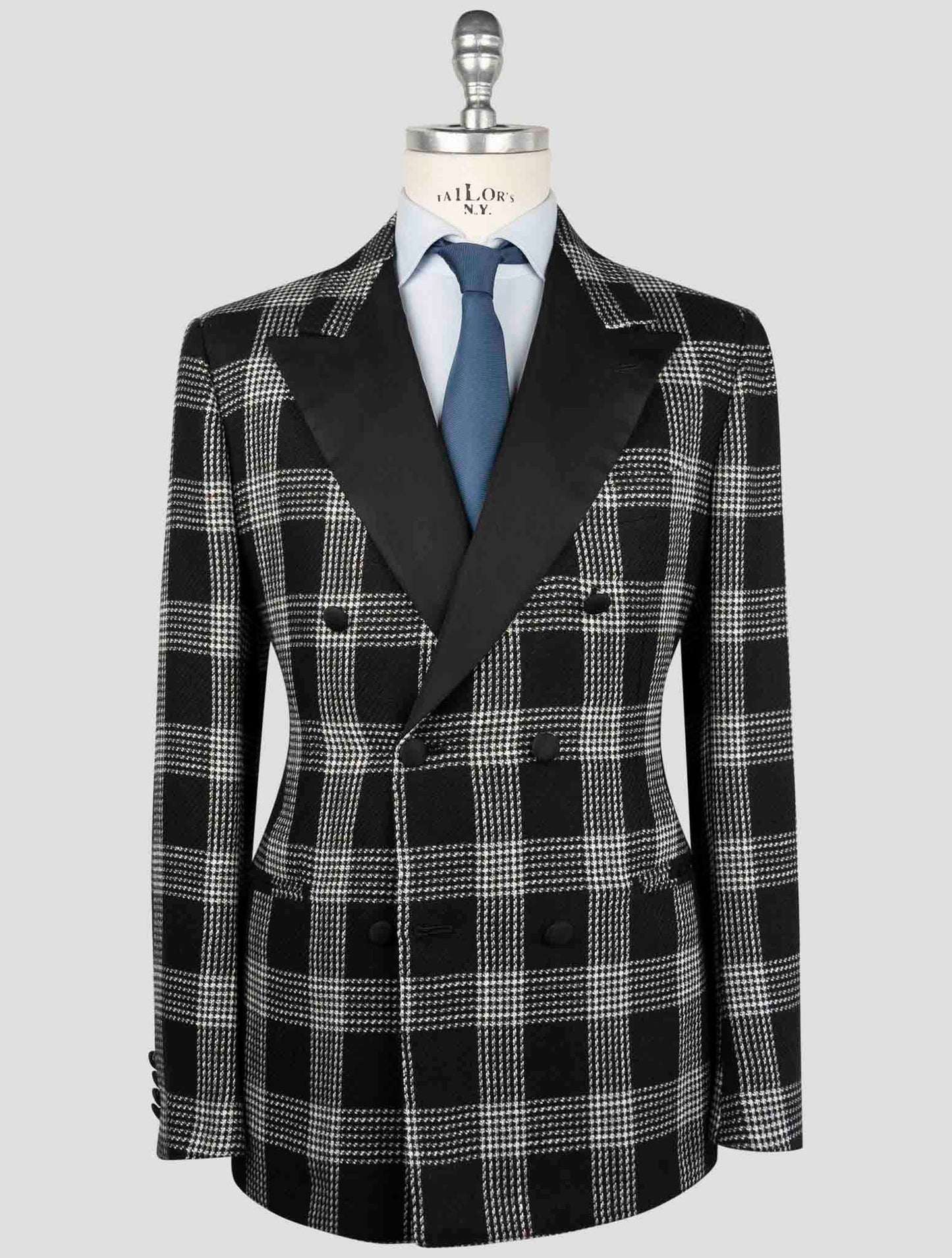 Kiton Black White Cashmere Linen Smoking Blazer