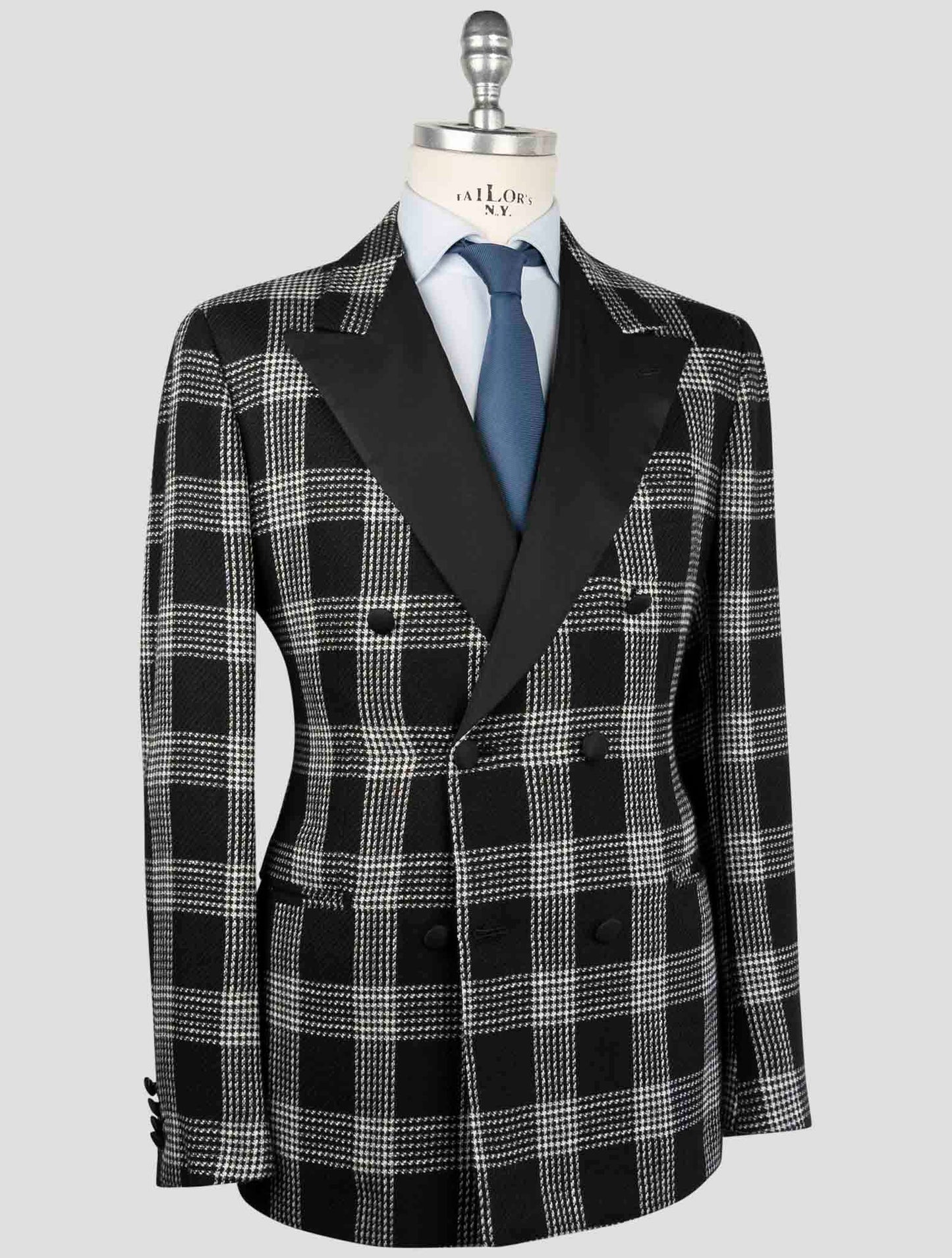 Kiton Black White Cashmere Linen Smoking Blazer