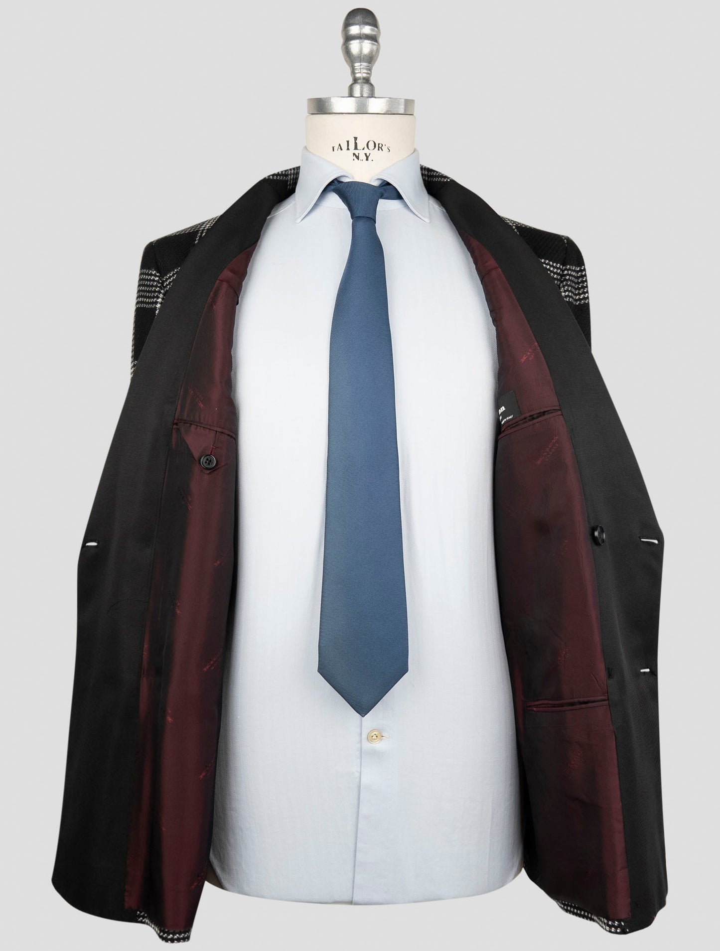 Kiton Black White Cashmere Linen Smoking Blazer