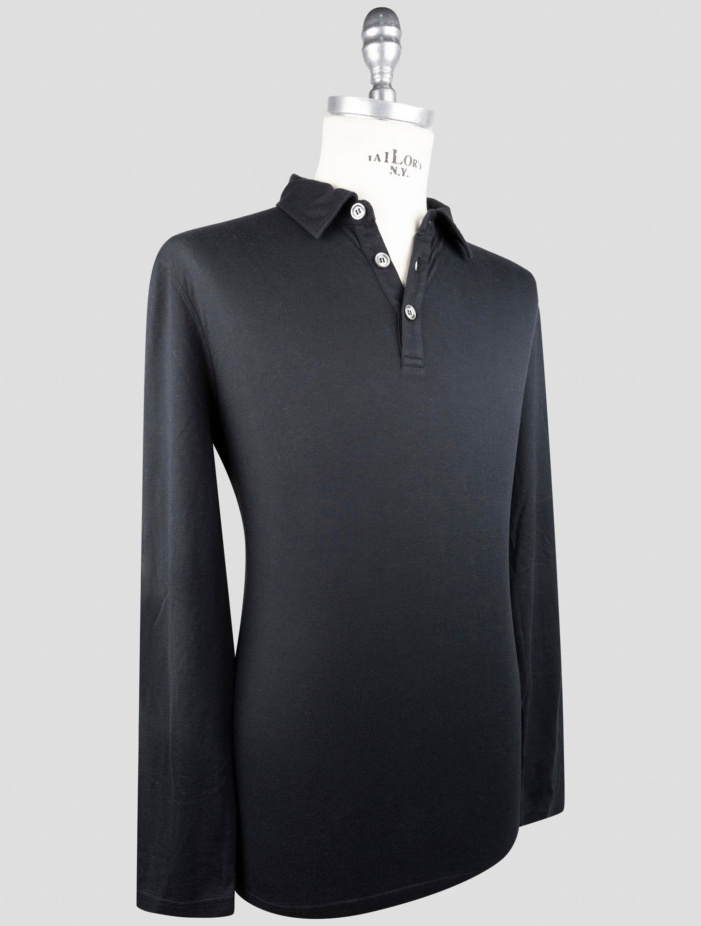 Kiton Black Cotton Cashmere Sweater Polo