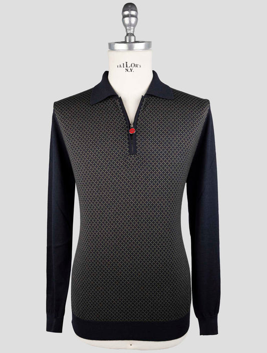 Kiton Blue Yellow Silk Cashmere Sweater Polo