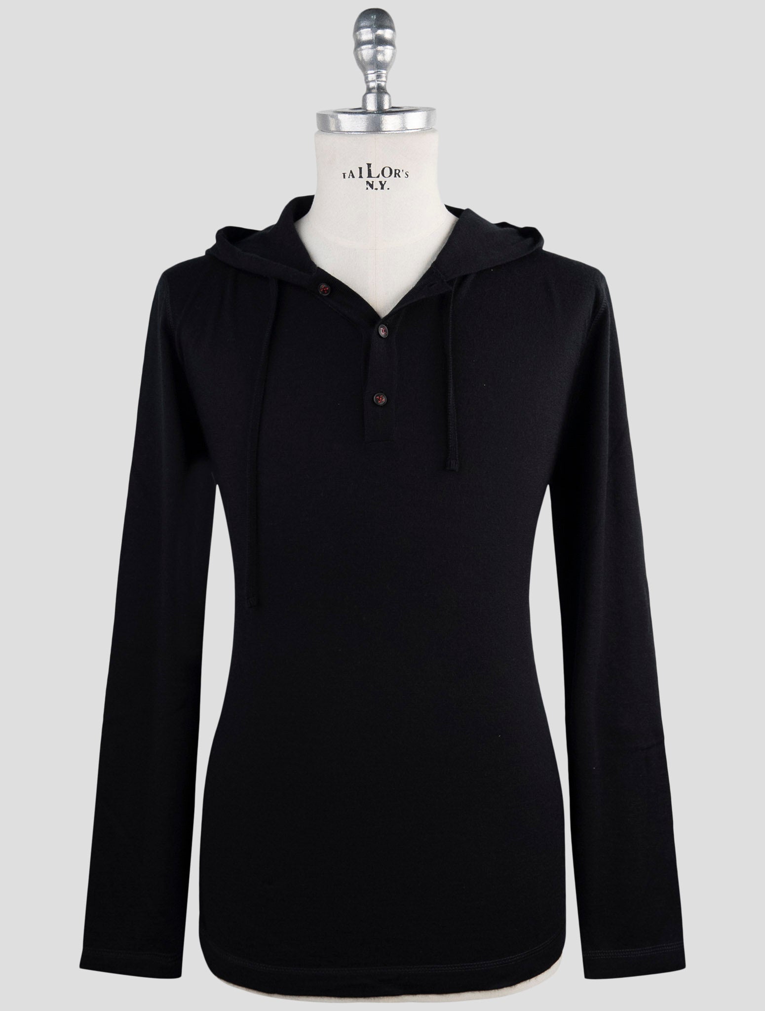 Kiton Black Cashmere Silk Sweater Half Buttons