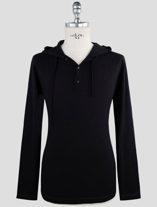 Kiton Black Cashmere Silk Sweater Half Buttons