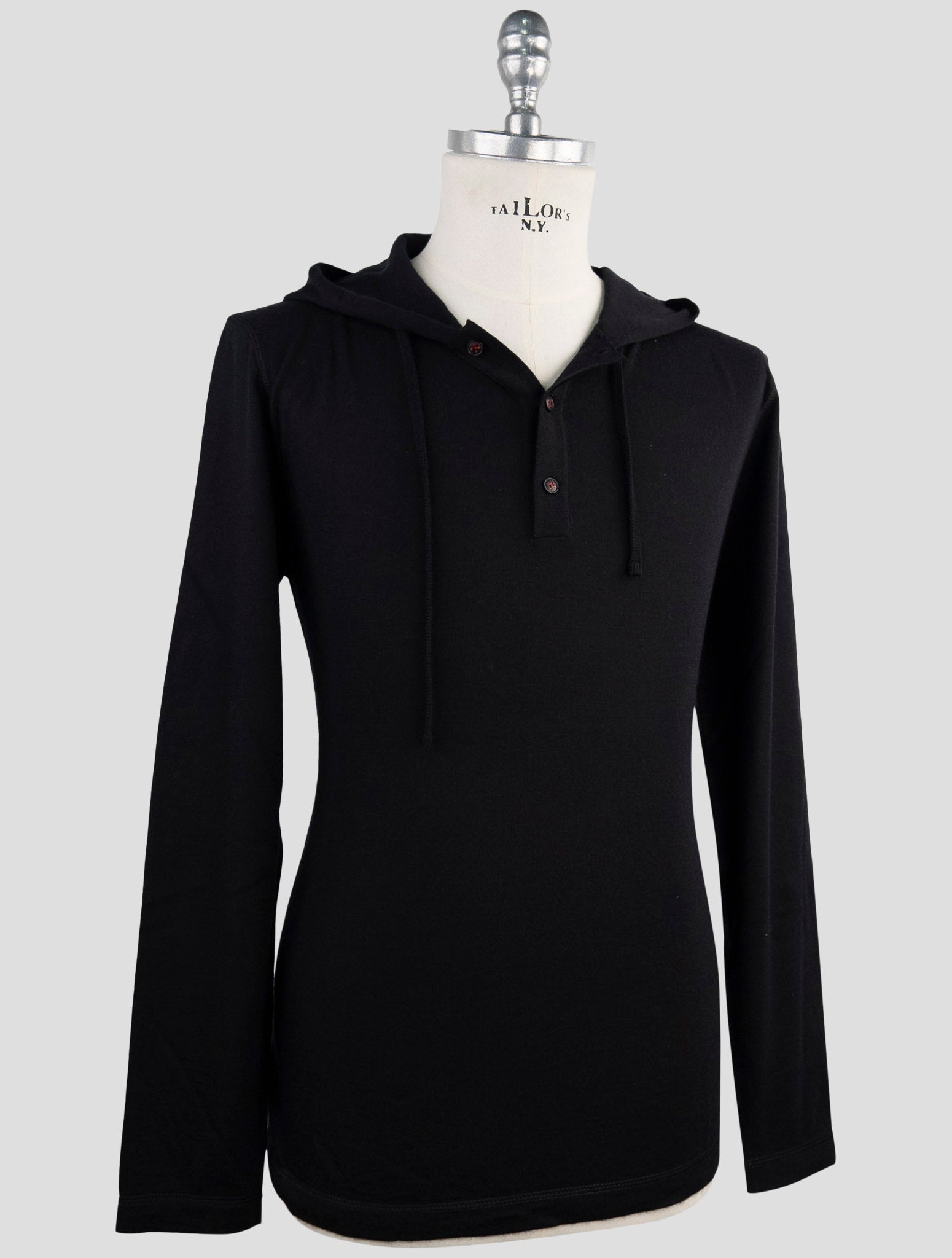 Kiton Black Cashmere Silk Sweater Half Buttons