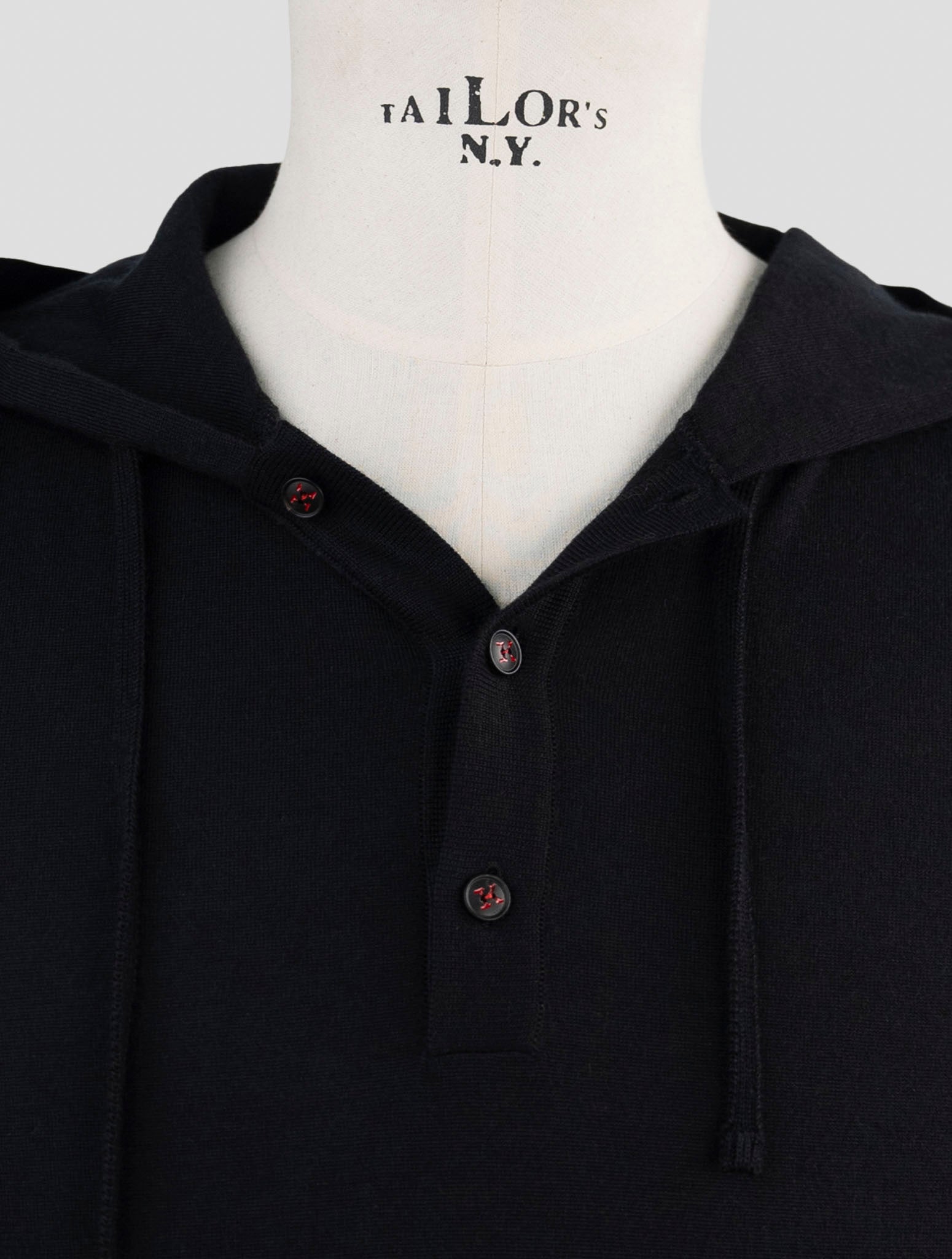 Kiton Black Cashmere Silk Sweater Half Buttons